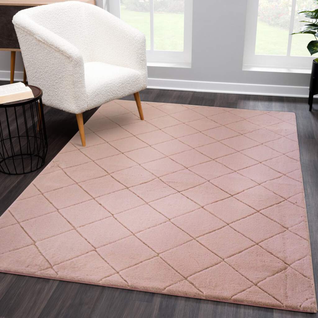 Image of Carpet City Hochflor-Teppich "Moment" rechteckig 31 mm Höhe besonders weich, Kaninchen Fell Haptik, 3D-Effekt, Rauten, Wohnzimmer