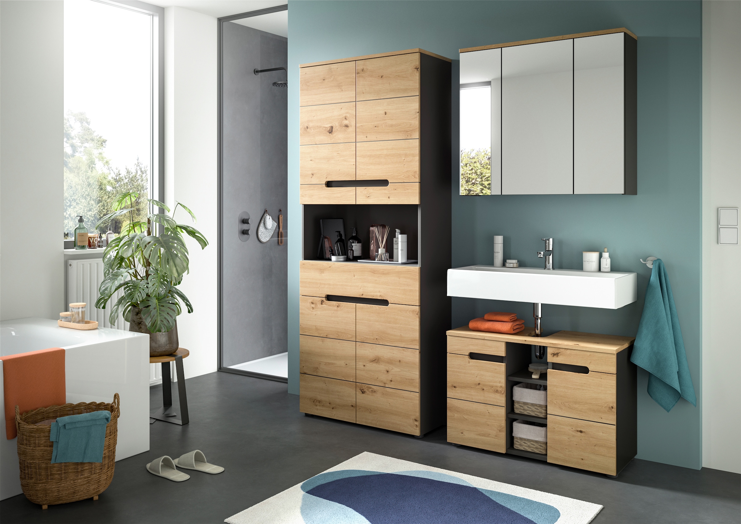 INOSIGN Badmöbel-Set »REHAT, 3-teilig, Breite 154 cm, mit grifflosen Fronten, bestehend aus:« 3 Stk. tlg.