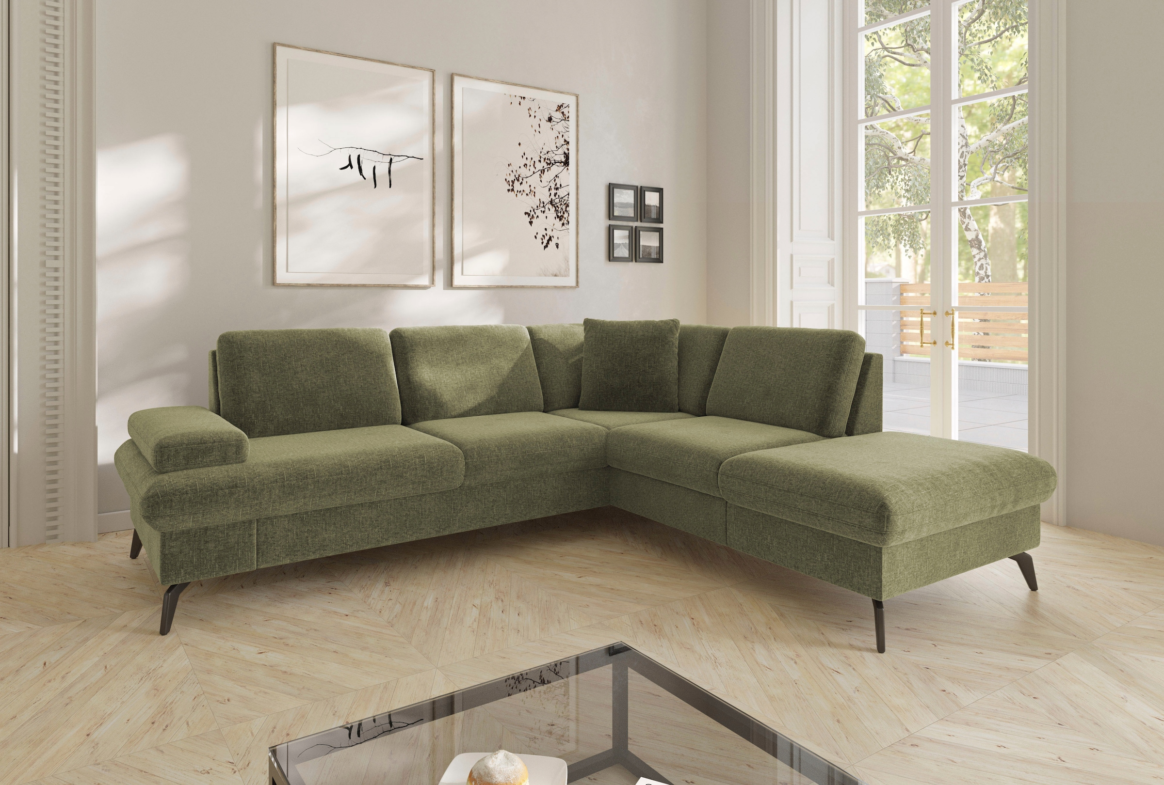 sit&more Ecksofa »Morris Jubi L-Form«, inkl. Armteilfunktion und 1 Zierkissen, wahlweise mit Bettfunktion