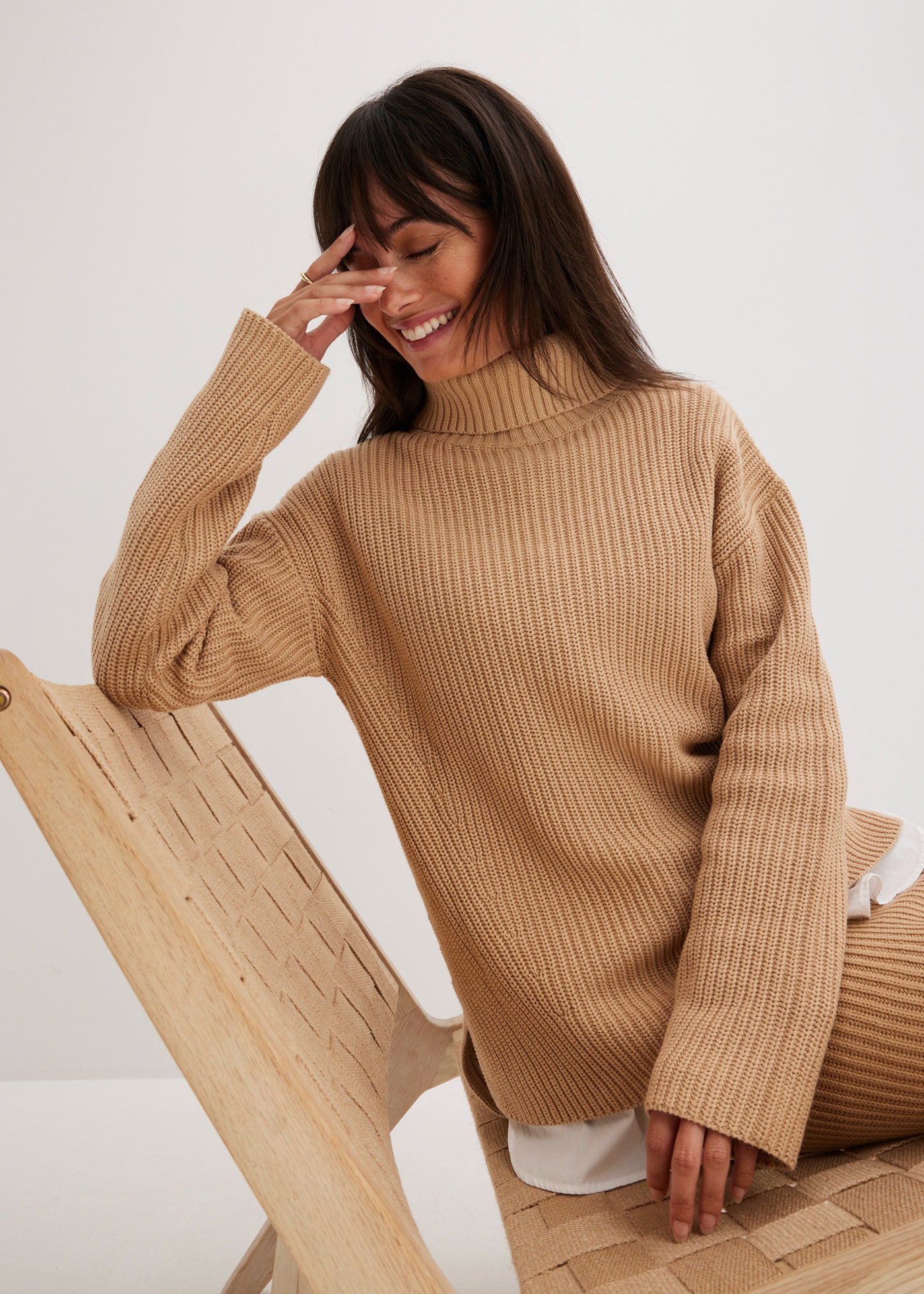 bonprix Pull à col roulé »Rollkragenpullover aus reiner Baumwolle« Rollkragenpullover aus reiner Baumwolle