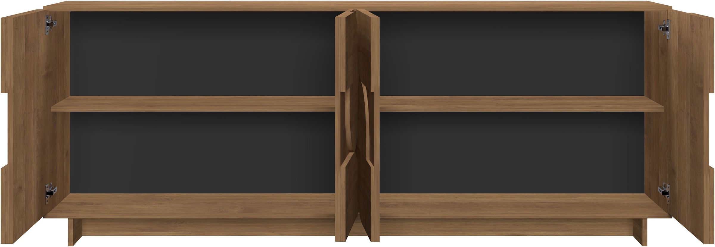 Home affaire Buffet »Zen, 205 cm breit, 4 Türen, Anrichte, Kommode, Stauraumschrank« ouverture par pression, façades 3D, structure bois Mercure, beaucoup de rangement,