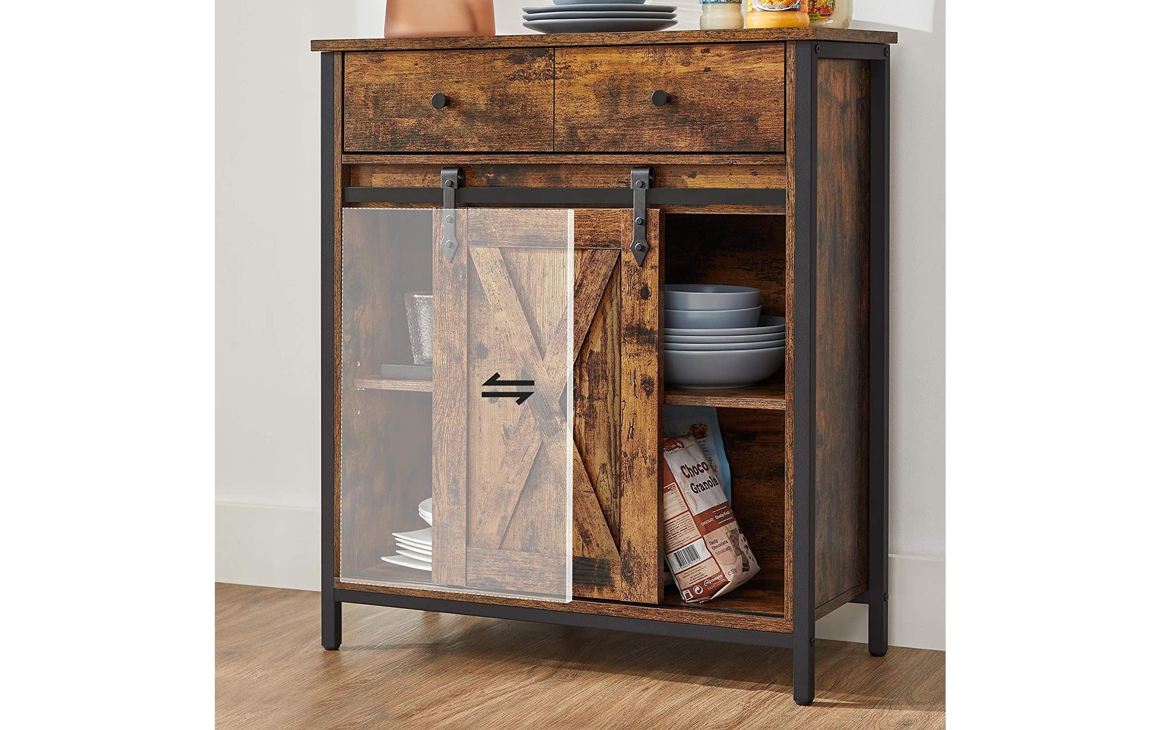 VASAGLE Kommode »VASAGLE Kommode mit Schiebetür Industrial 30 x 80 cm, Braun«