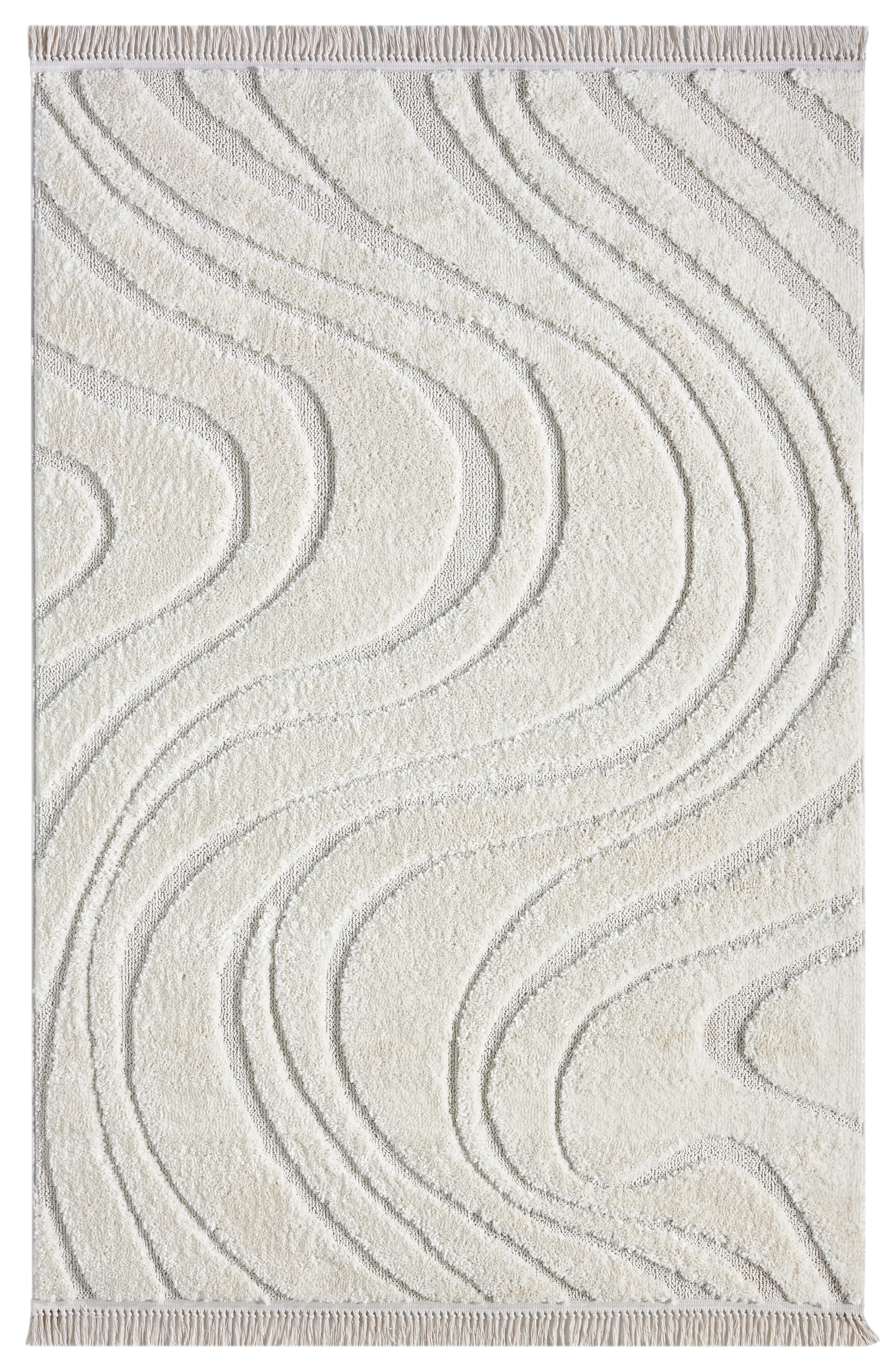 homsy by Ana Johnson Tapis »Waavy mit Fransen, Wellen Design« Rectangulaire 20 mm Höhe Boho, 3D Optik, Scandi, Hoch-Tief, Wohnzimmer, Schlafzimmer