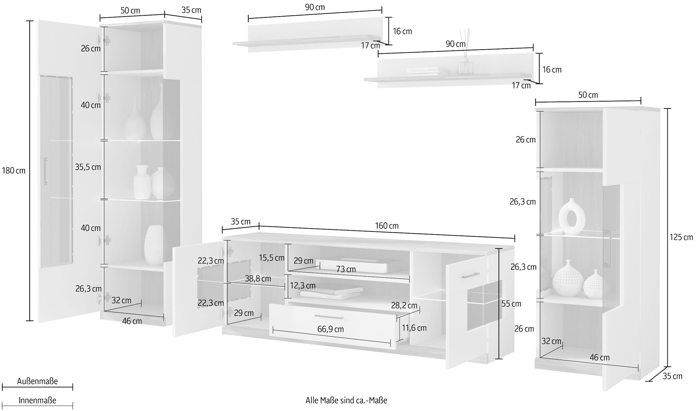 Home affaire Meuble mural »Ribe Wohnwand Set-5 St.« Set, 5 cuis tlg.
