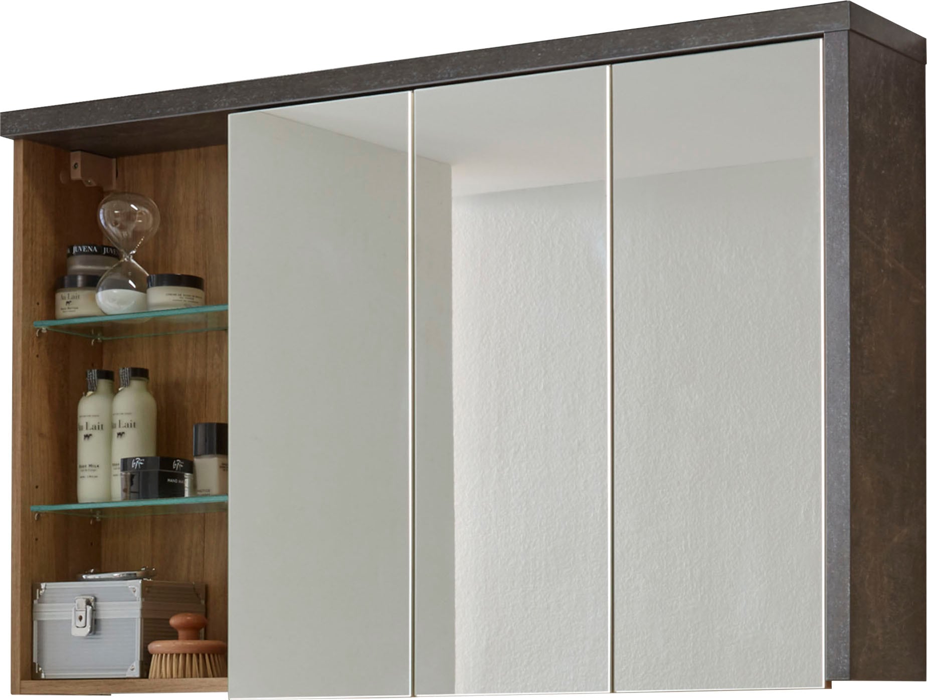 welltime Spiegelschrank »Bilbao«, Badezimmerschrank mit 2 Glasböden und 9 Fächern - (B/T/H) 123/18/71 cm