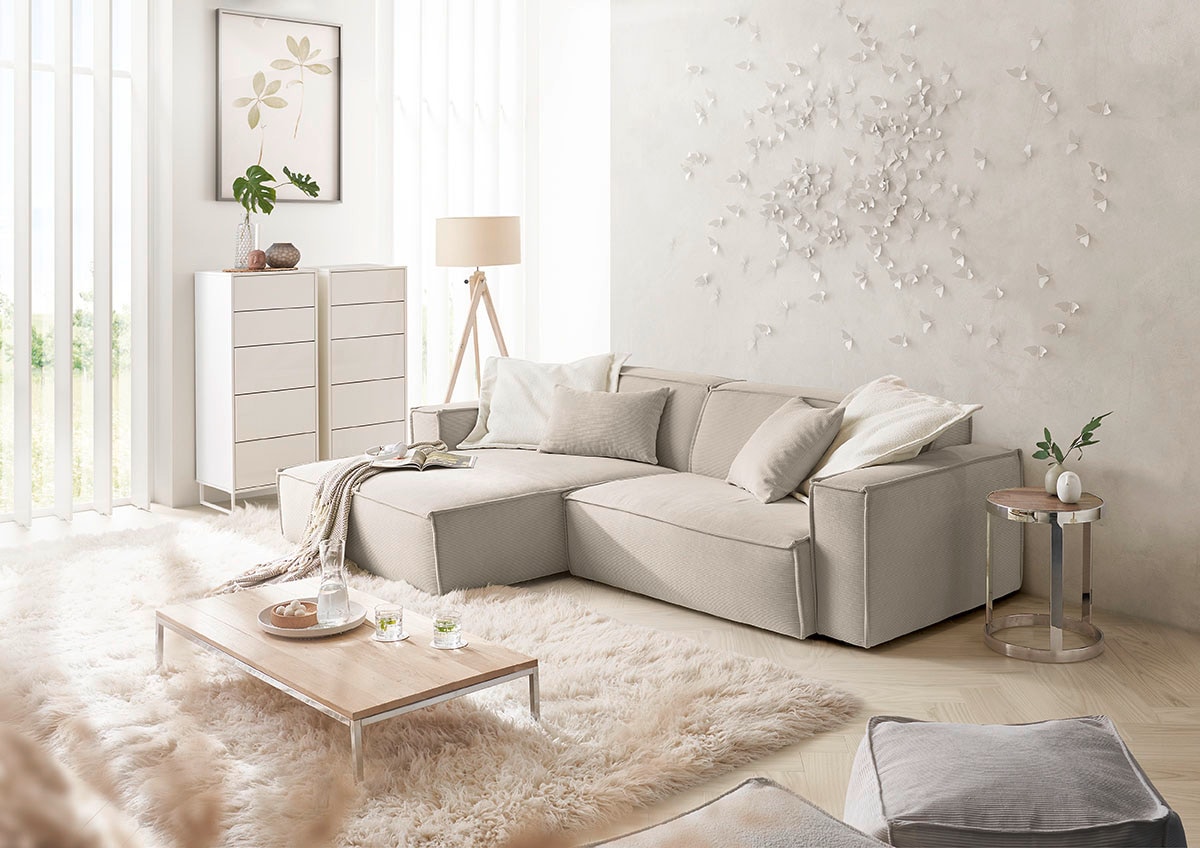 Image of 3C Candy Ecksofa "Matteo in elegant, kubischer Formensprache, bequem, L-Form" mit auffälliger Kedernaht, Feincord-Bezug, Lounge-Charakter