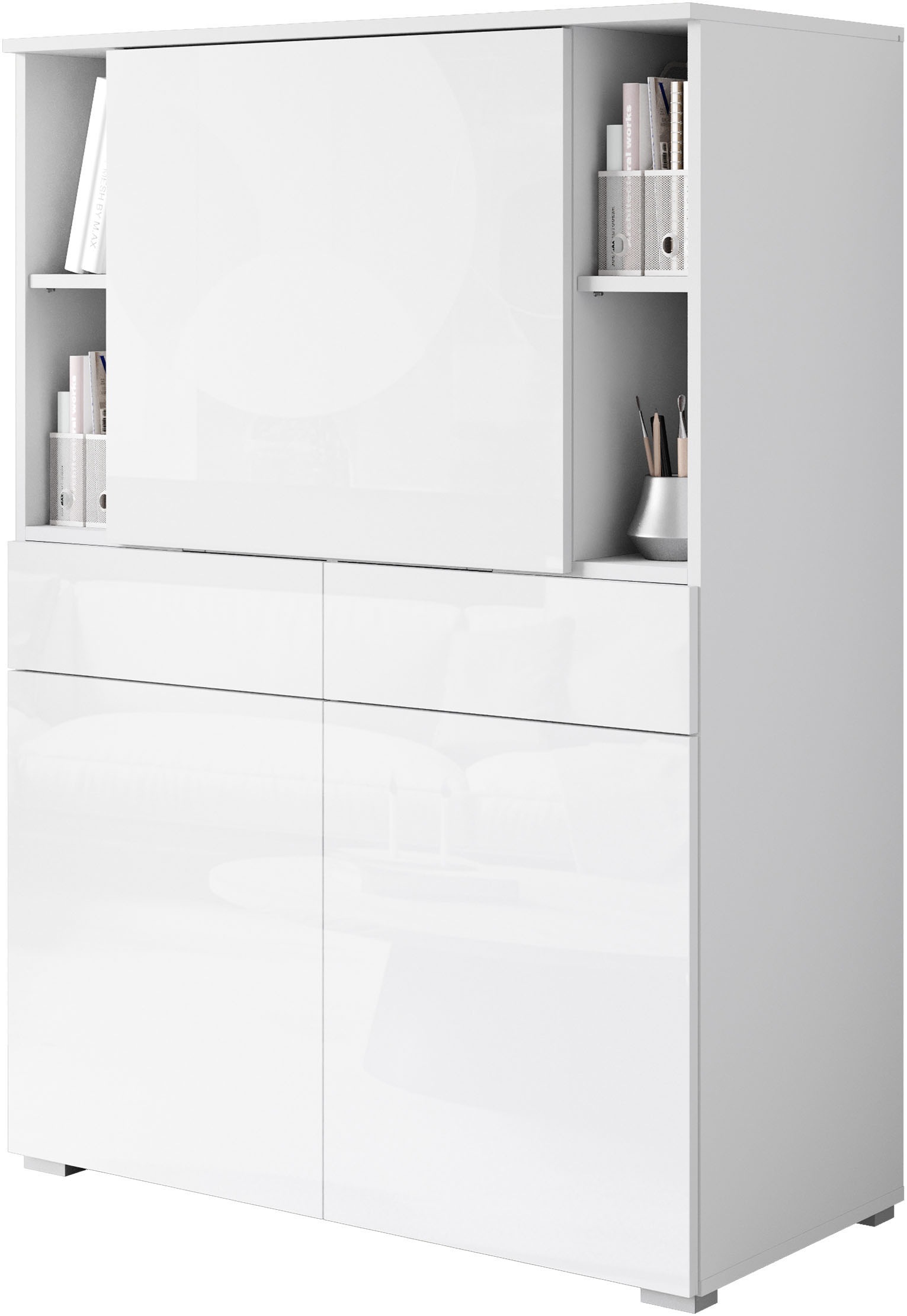 Image of GOODproduct Sekretär "Paris, Moderner PC-Schrank mit klappbarer Arbeitsfläche" 1 Stk. tlg. 2 Schubladen, Push-to-Open und verstellbare Einlegeböden, Breite 90 cm