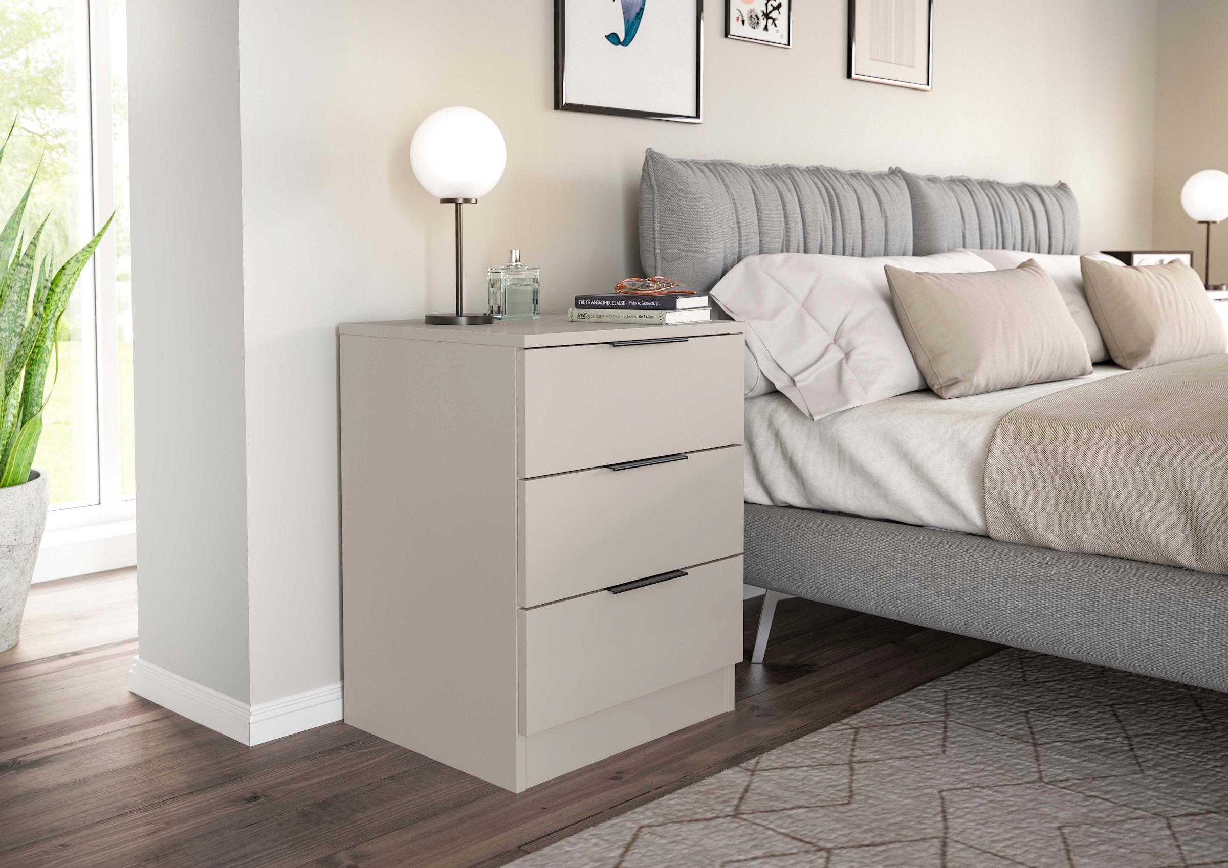 Home affaire Table de nuit »Skarde 2 Nachttische, jeweils Breite: 45 cm« Set, Sie bekommen 2  Nachttische im Set, 2 cuis tlg. Skarde, 2er Set Nachtkommoden, 3 Schubkästen, kashmir