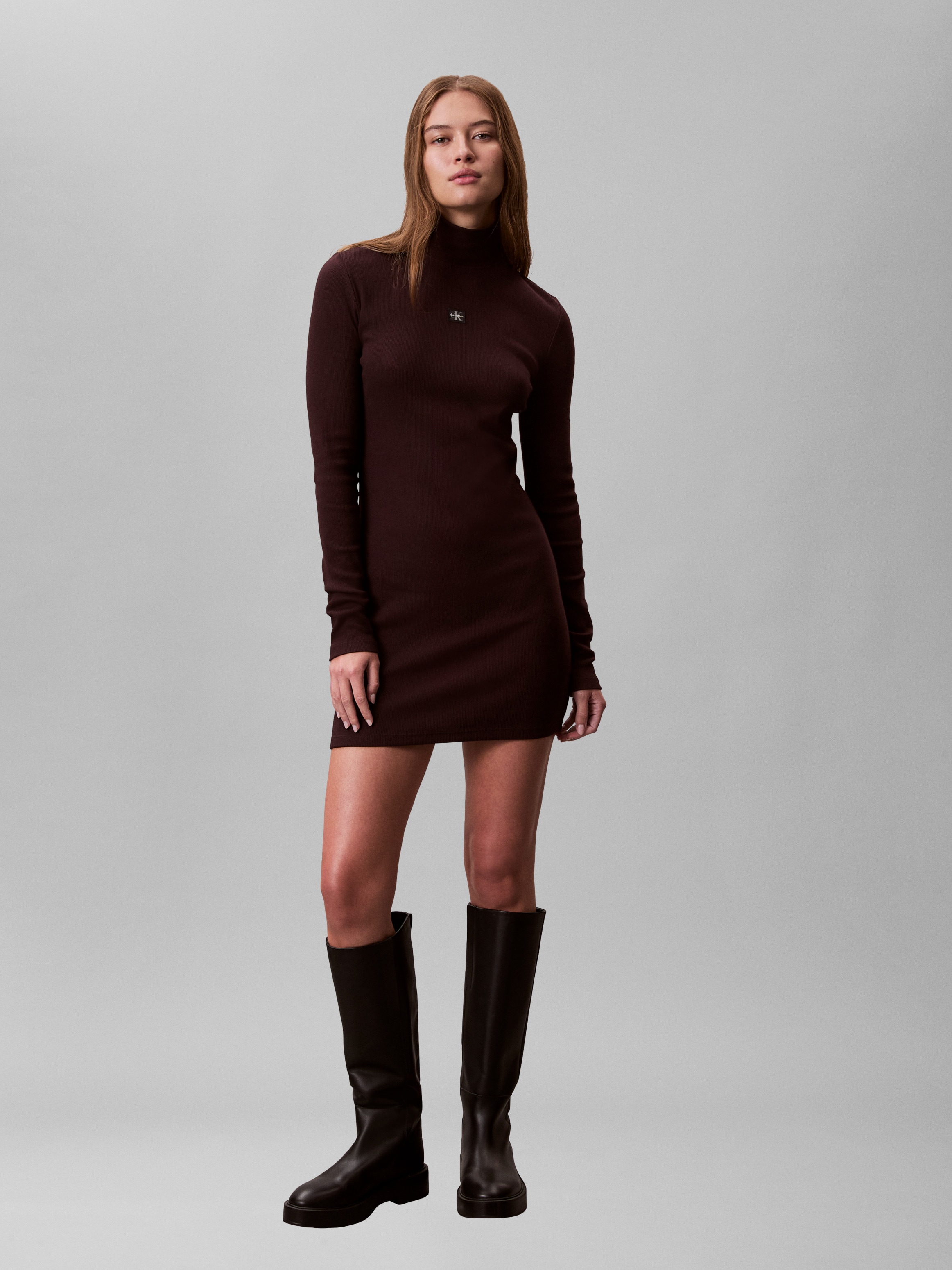 Calvin Klein Jeans Mini-robe Sans poche Figurbetonte Passform mit Stehkragen