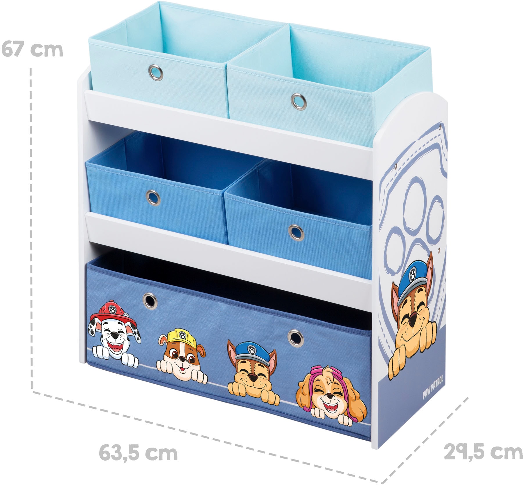 roba® Kinderregal »PAW Patrol, weiss«, inklusive 5 Stoffboxen in 2 Grössen