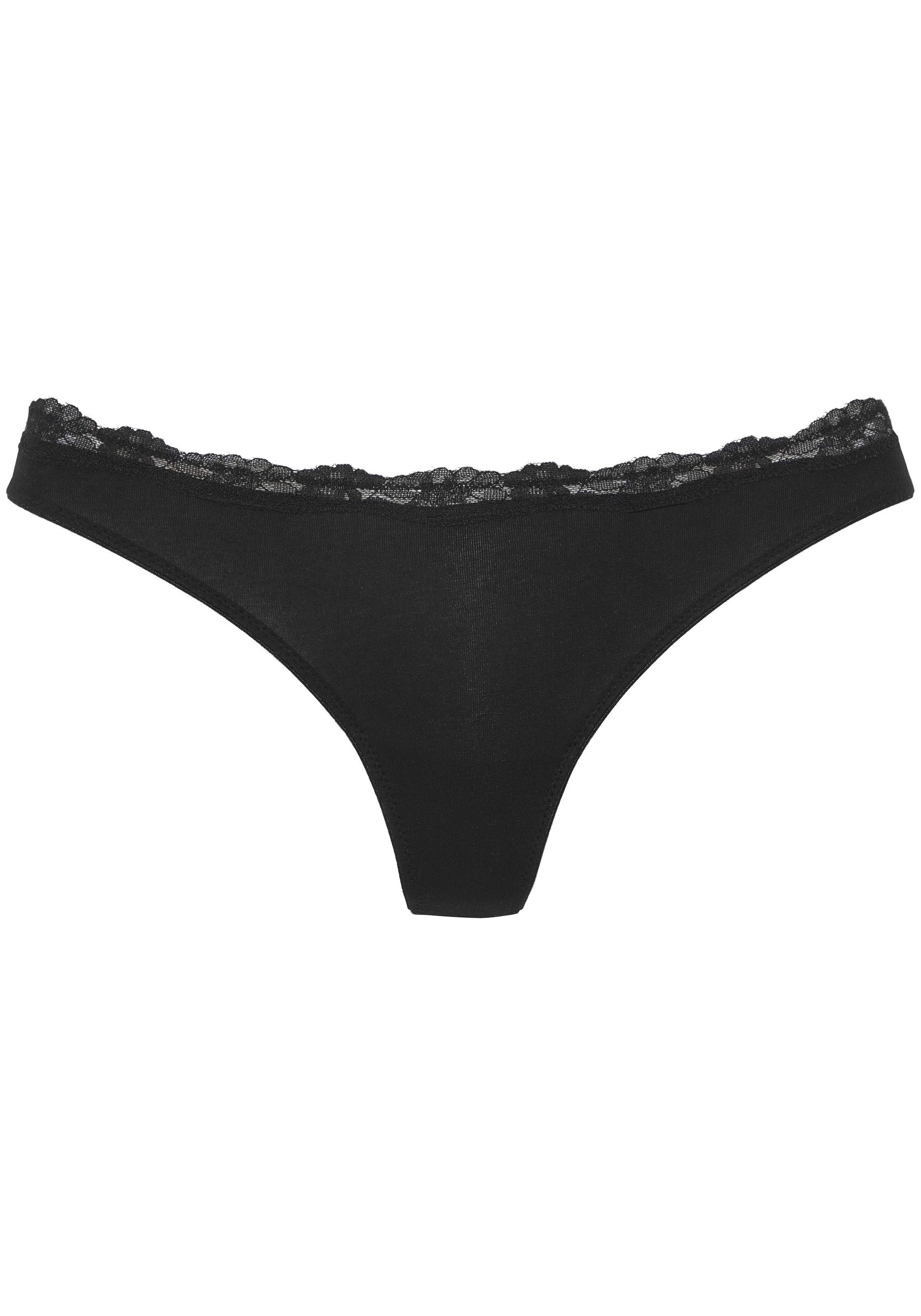 LASCANA String 3er-Pack,  aus elastischer Baumwolle mit zarter Spitze