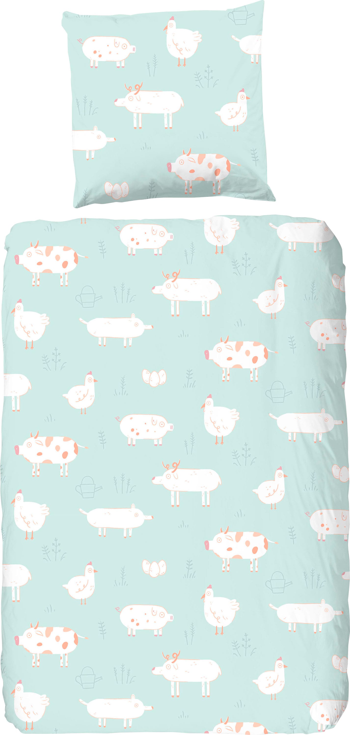 good morning Kinderbettwäsche »Pettingzoo«, 100% Baumwolle, 135x200, Reissverschluss, Wendeoptik, Kind, Tier