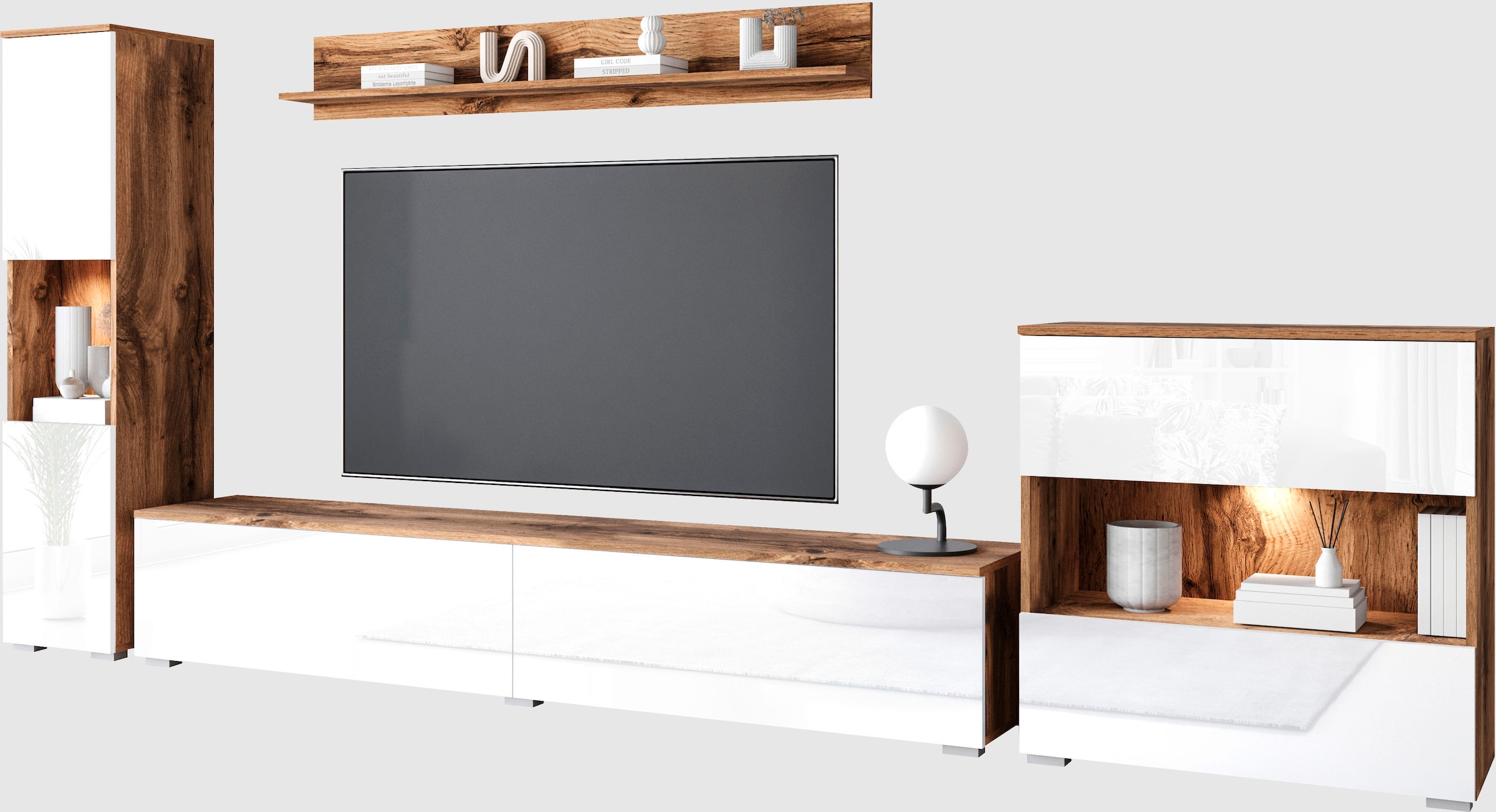 GOODproduct Meuble mural »PARIS, Vitrine Türanschlag links/rechts wechselbar« Ensemble complet, 4 cuis tlg.