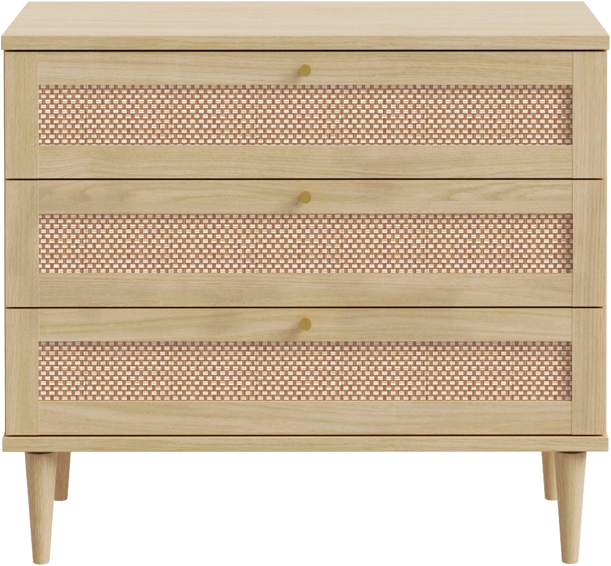 GOODproduct Kommode »ELLIAN mit Geflechtoptik warmes Holzdekor, 3 Schubkästen« Holzfüsse, Metallgriffe, Made in EU, viel Stauraum