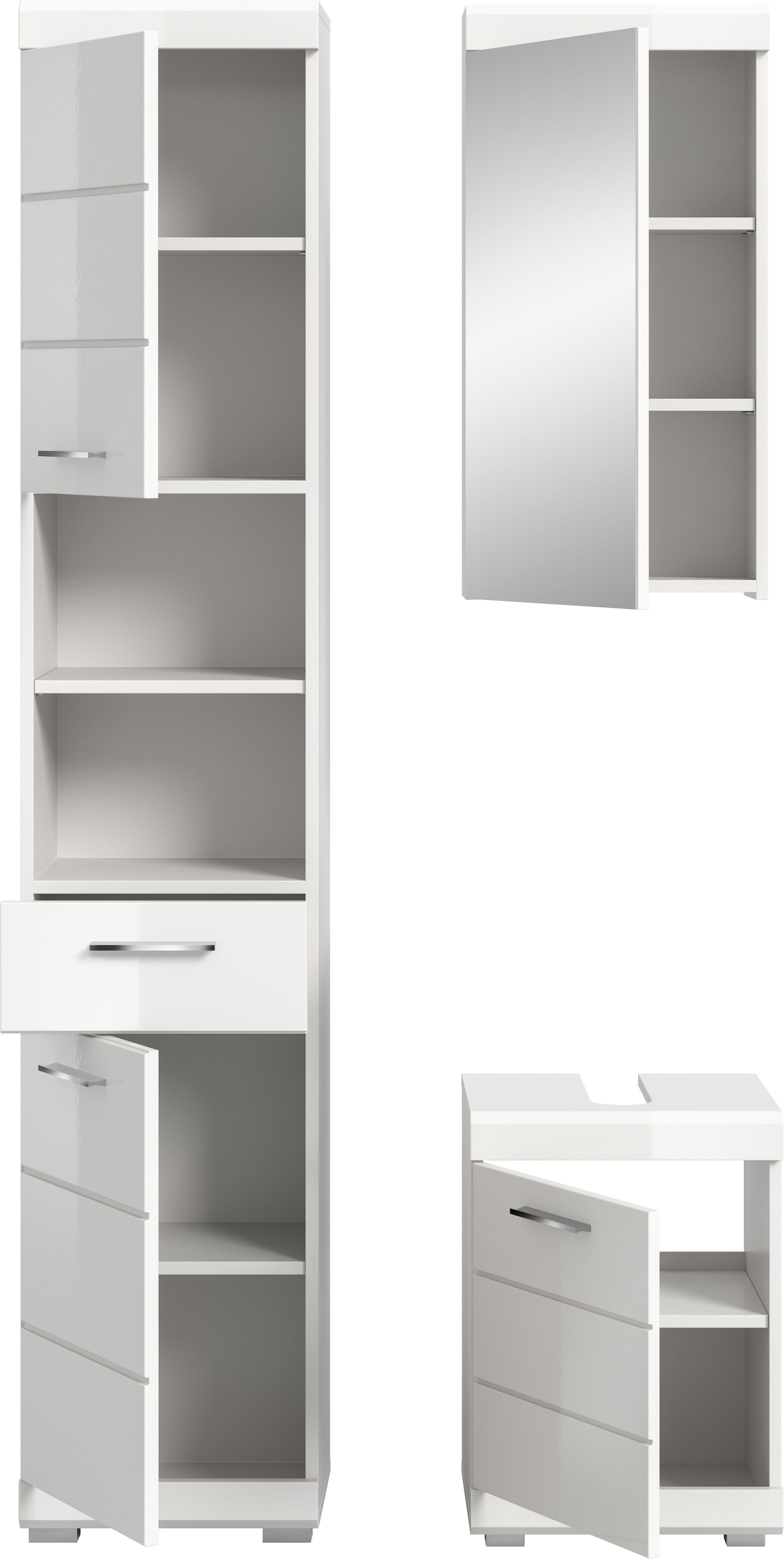welltime Ensemble de meubles de salle de bain »SIENA, 3-tlg., Waschbeckenunterschrank, Spiegelschrank & Hochschrank«