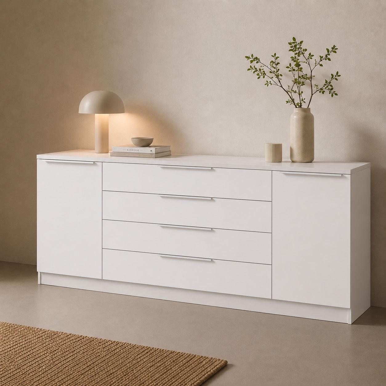 Image of borchardt Möbel Kommode "Oliva, Kommode mit Metallgriffen" Modernes Sideboard mit 2 Türen und 4 Schubkästen, Breite 200 cm