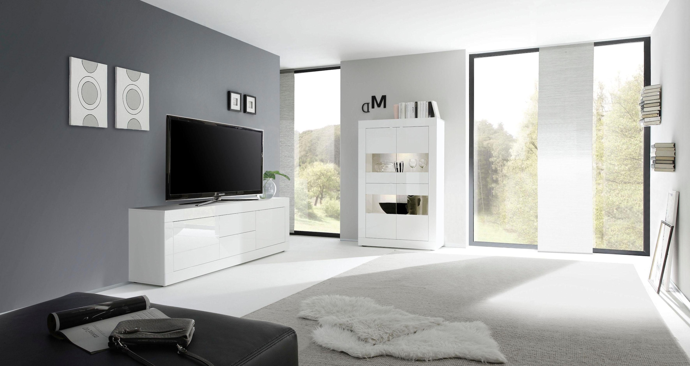 INOSIGN Vitrines »Basic Höhe 162 cm, Standvitrine mit 4 Türen - Metallgriffe,« Stauraumvitrine in moderner Rahmenoptik, Hochschrank, Anrichte