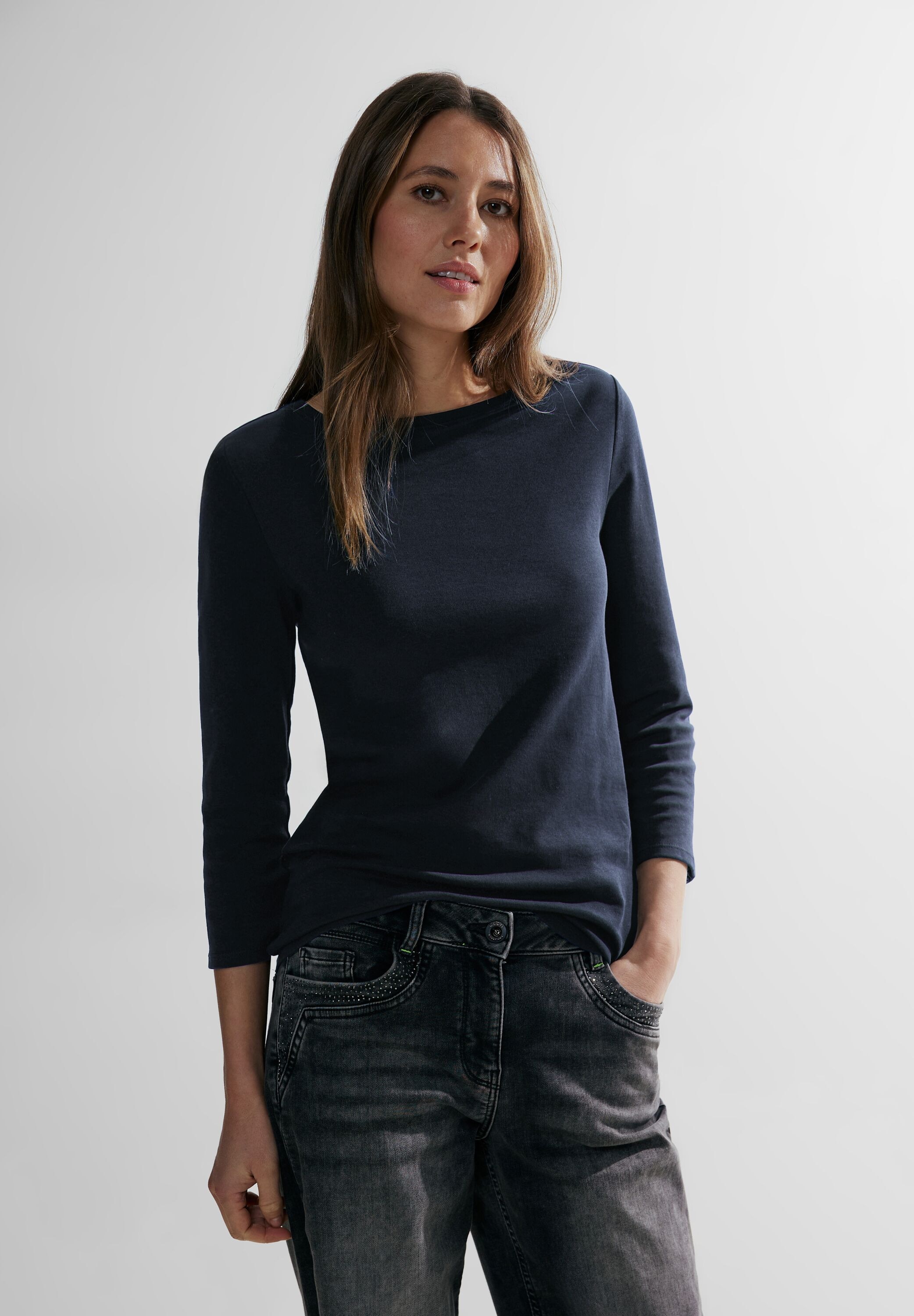 Cecil 3/4-Arm-Shirt »Basic Boatneck«, mit U-Boot-Ausschnitt