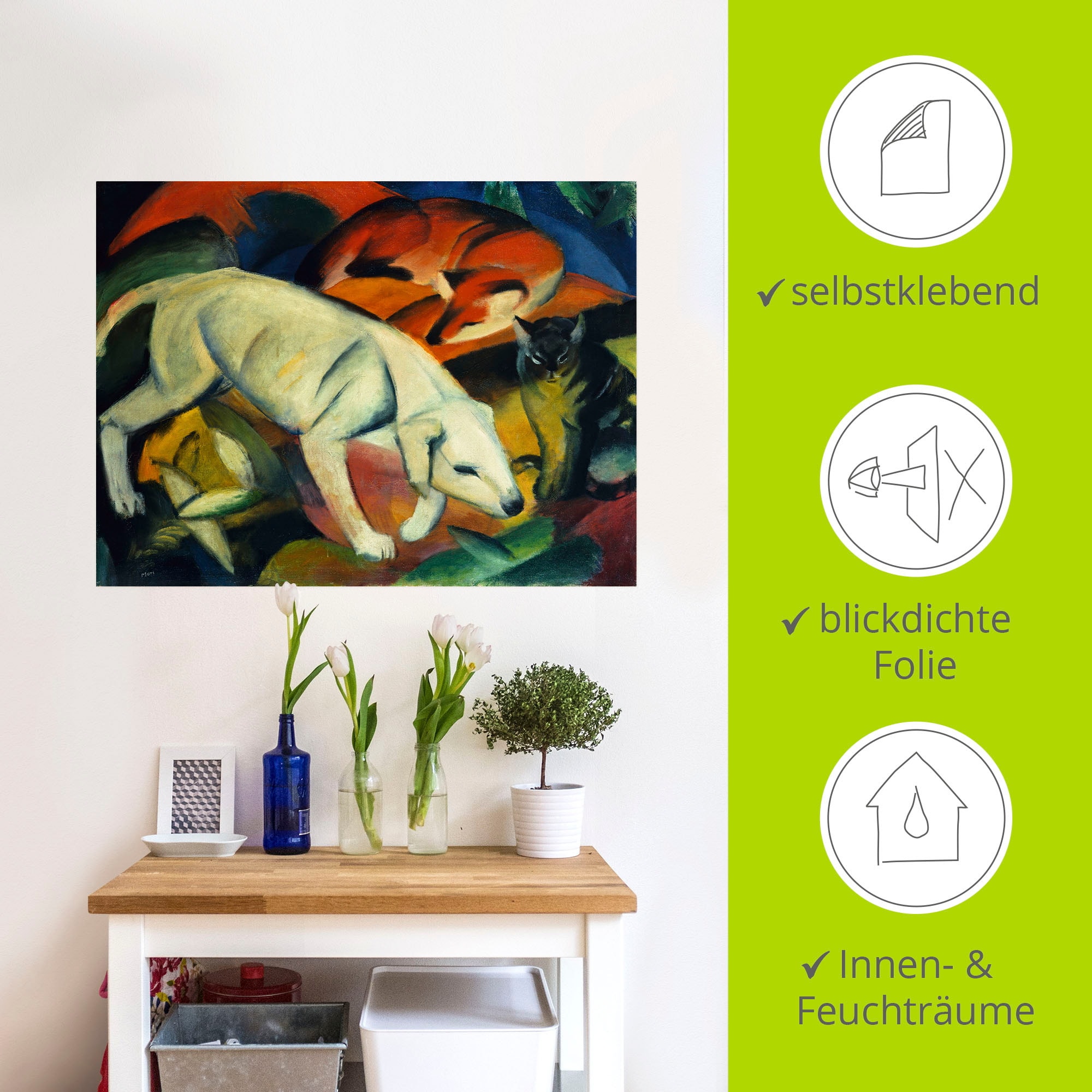 Artland Wandbild »Drei Tiere (Hund Fuchs und Katze). 1912«, Haustiere, (1 St.), als Leinwandbild, Wandaufkleber in verschied. Grössen