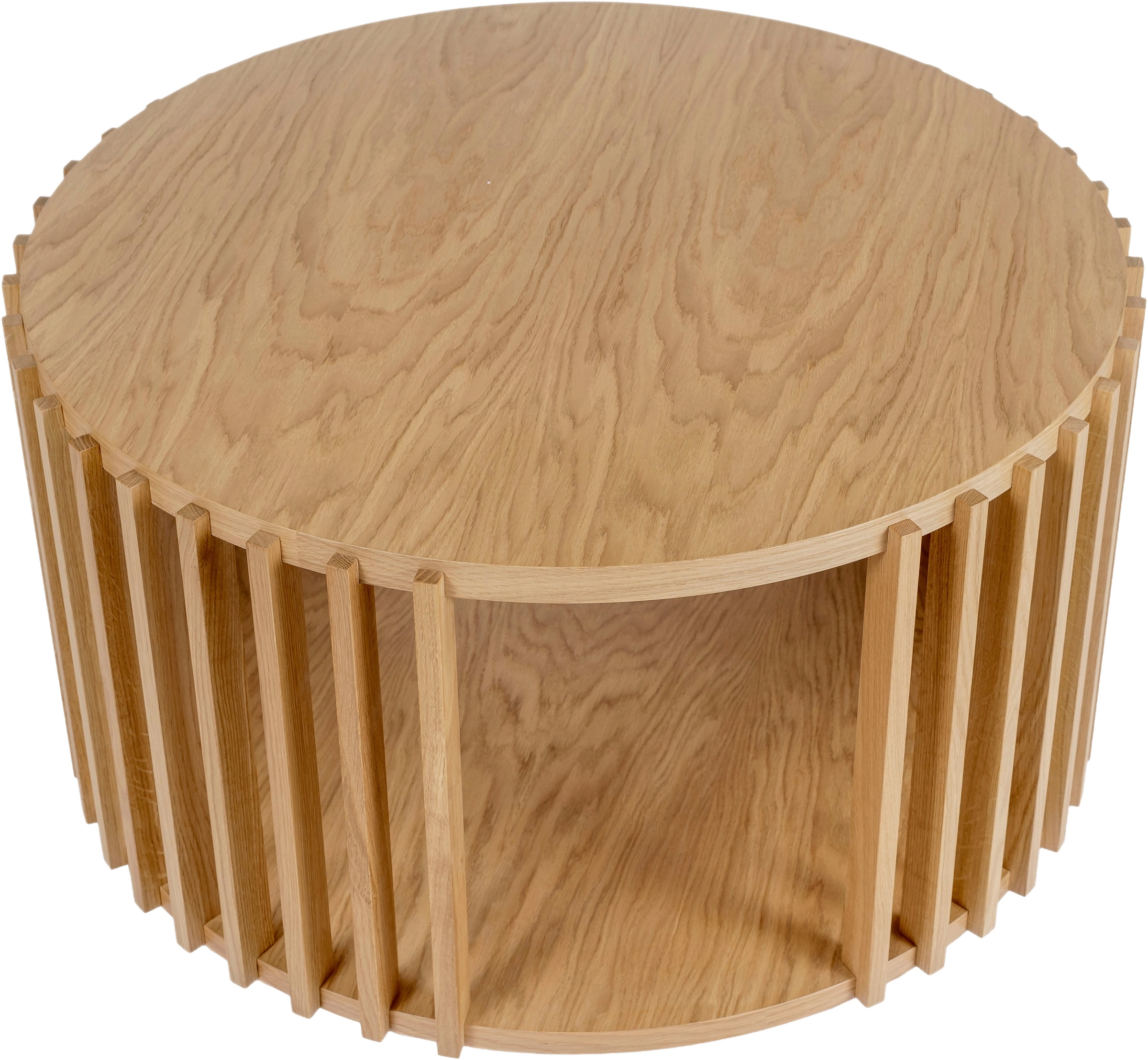 Woodman Couchtisch »Drum, Breite/Tiefe/Höhe: 83/83/42 cm«, Holzfurnier aus Eiche, Sprossen aus massiver Eiche