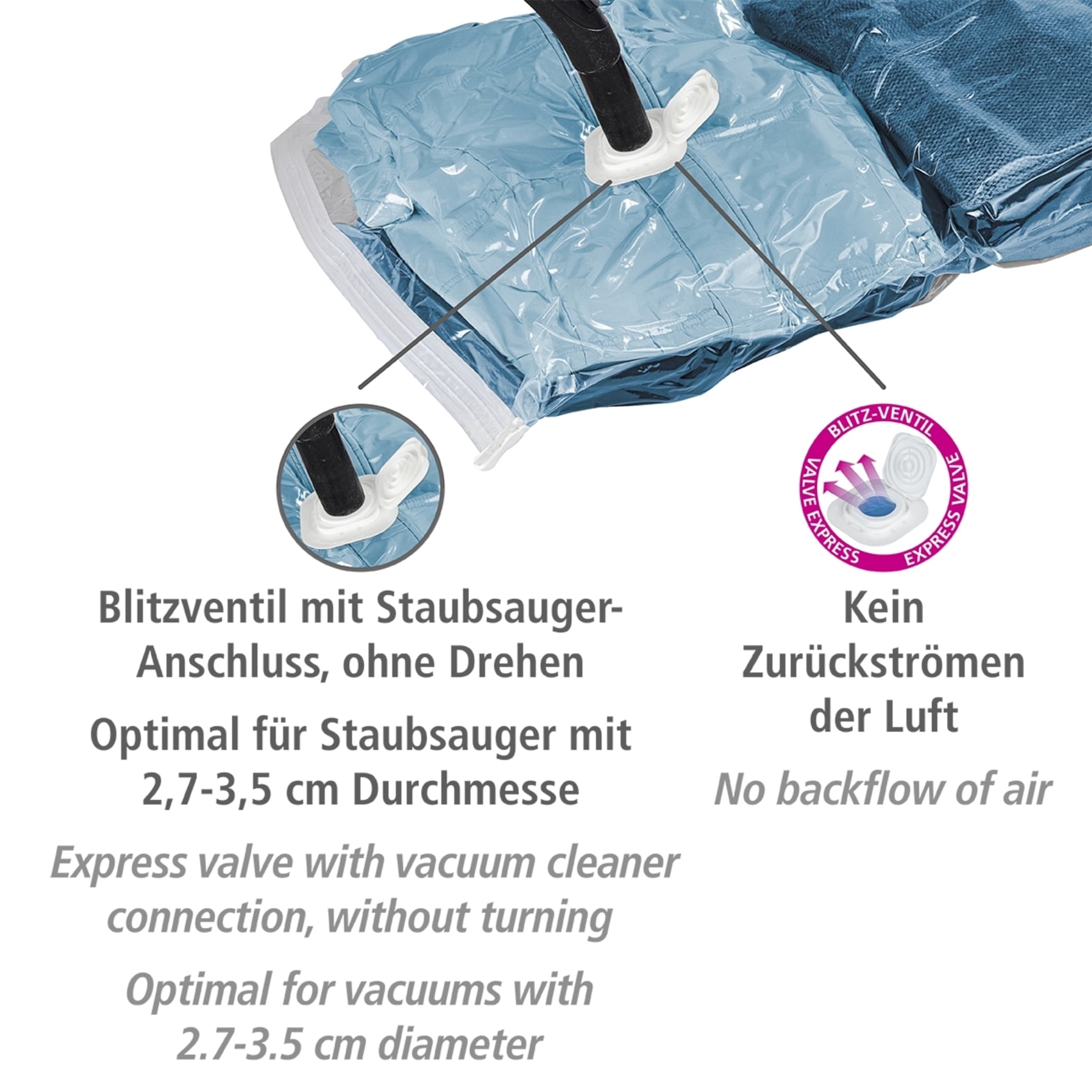 WENKO Vakuumierbeutel »Reise-Set«, (Set, 6 tlg.), Vakuumbeutel für Kleidung zur platzsparenden Aufbewahrung, 2 Grössen