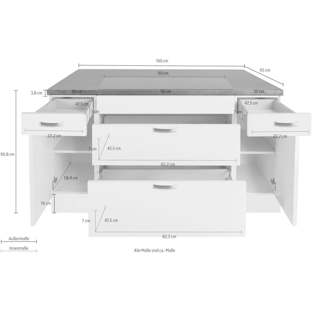 ♕ OPTIFIT Kücheninsel »Cara«, mit Vollauszügen und Soft-Close-Funktion,  Stellbreite 150 x 95 cm versandkostenfrei auf