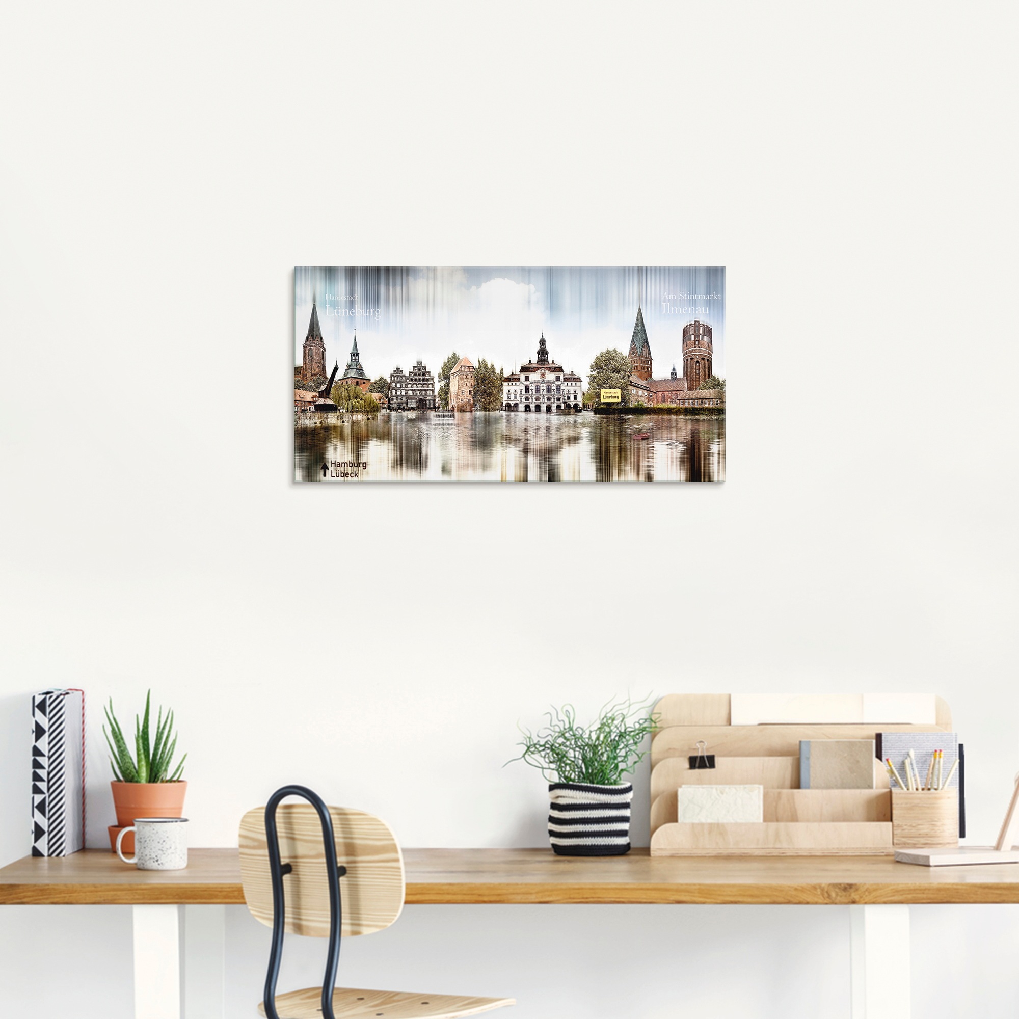 Artland Glasbild »Lüneburg Skyline Abstrakte Collage«, Deutschland, (1 St.), in verschiedenen Grössen