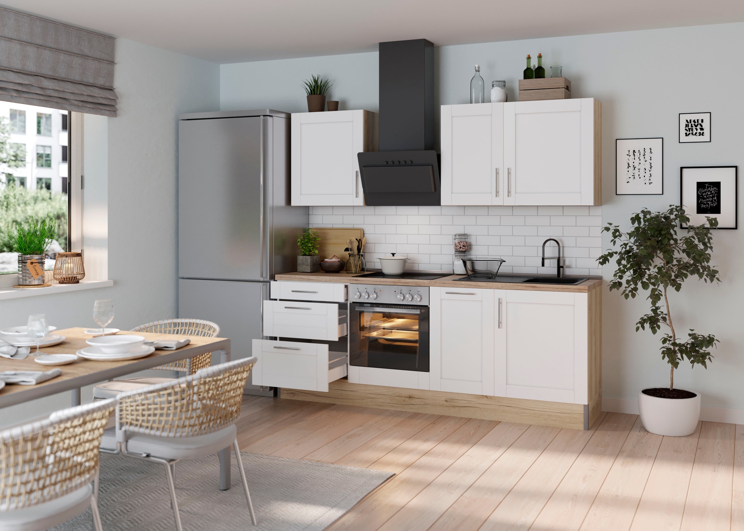 OPTIFIT Küche "Ahus" Breite 225 cm,wahlweise mit E-Geräten,MDF Fronten,Soft Close Funktion