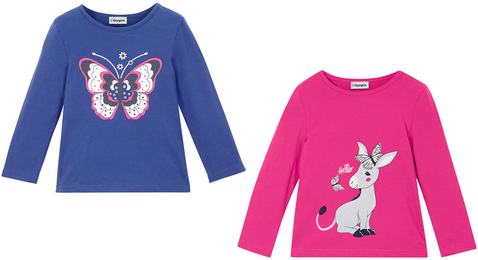 bonprix T-shirt à manches longues Packung, 2 pièces Regular Fit, mit Print auf der Vorderseite, aus Baumwolle