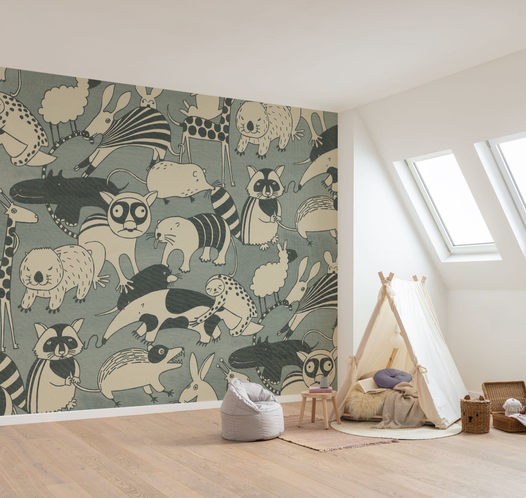 Image of Komar Fototapete "Vlies Fototapete - Wobble Zoo - Grösse 300 x 250 cm" Motiv bedruckt glatt