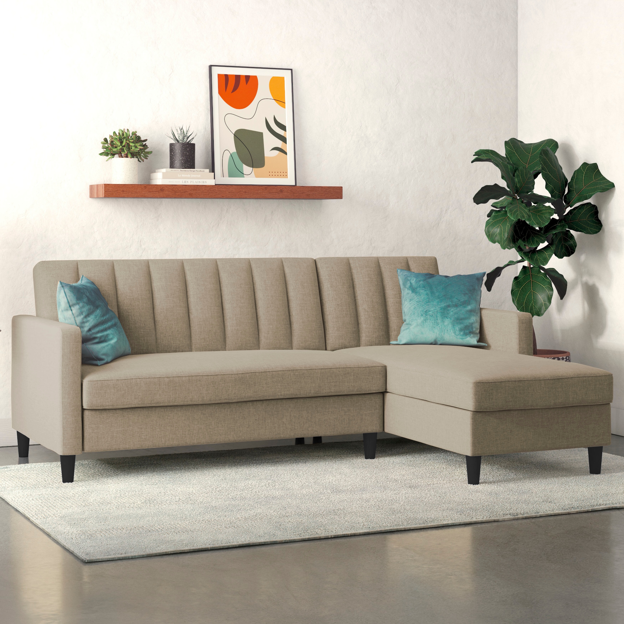 Dorel Home Ecksofa mit Schlafffunktion, Recamiere mit Stauraum beidseitig montierbar, Rückenlehne 2-teilig und 3-fach verstellbar
