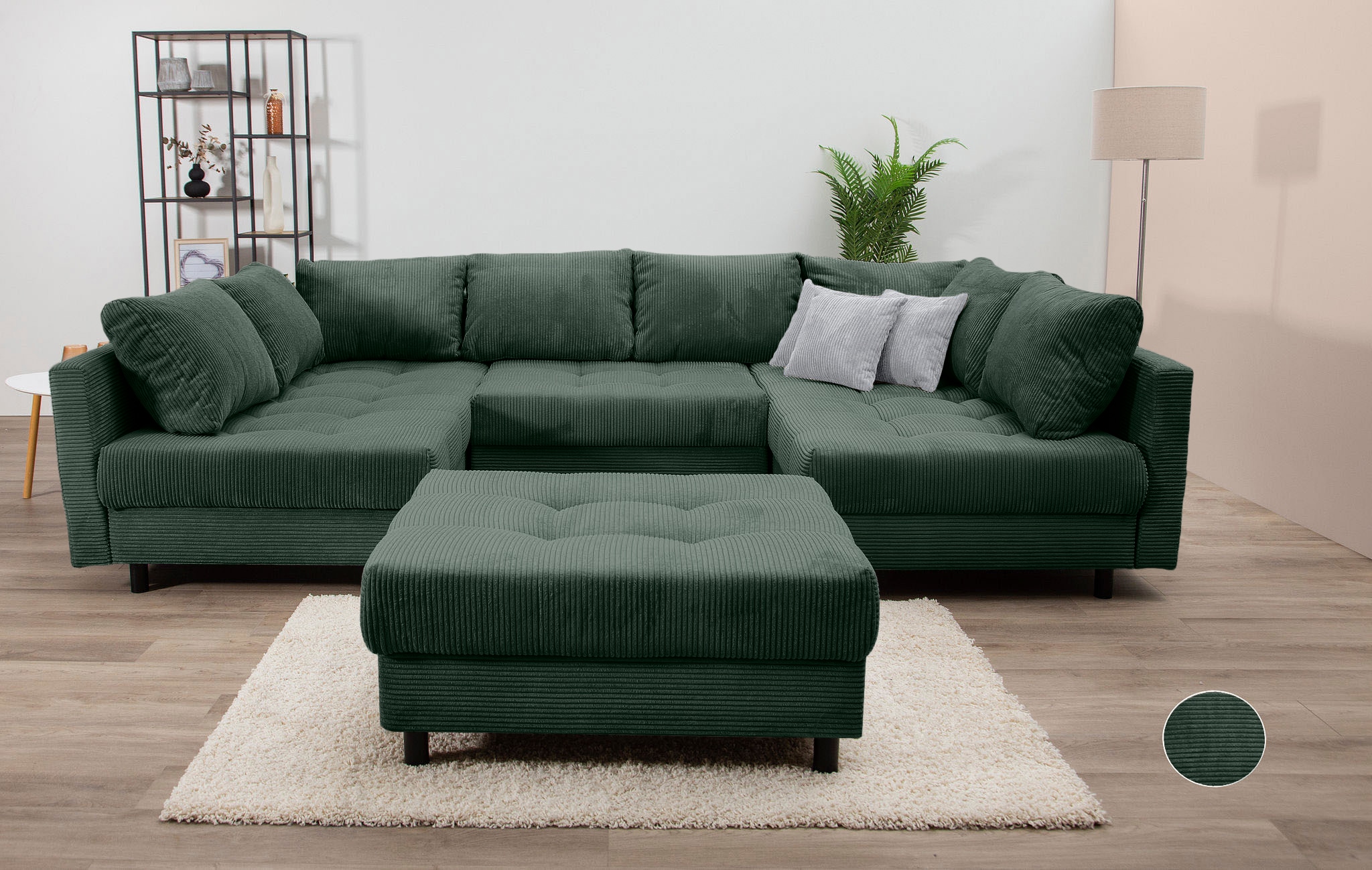 Image of COLLECTION AB Wohnlandschaft "Toni U-Form, B: 298 cm" Set: Sofa & Hocker, 3 Zierkissen, Federkern