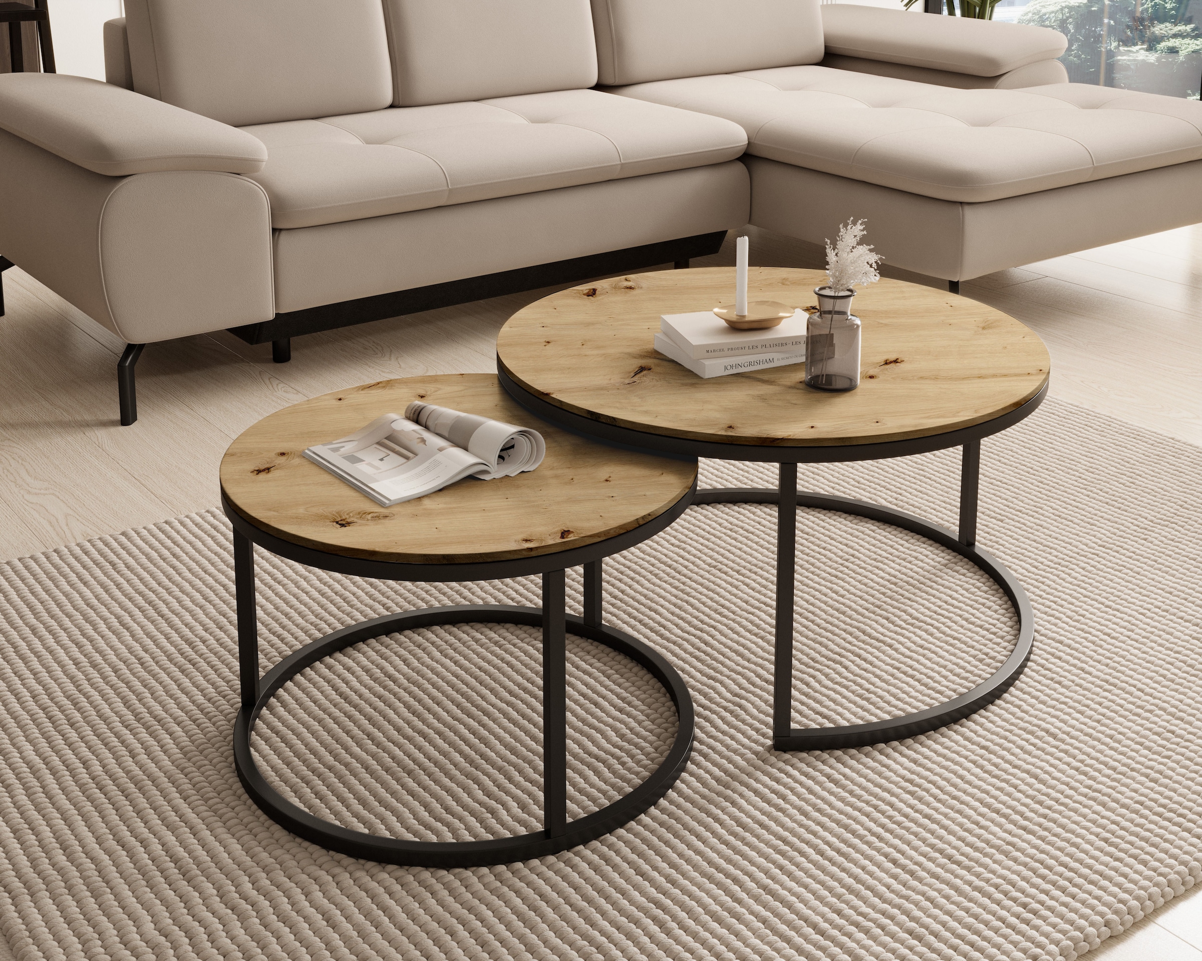 Stolkom Couchtisch »Gino 2 Ø/H 80x75 cm & 60x40 cm« 1 Stk. tlg. 2er Set, 15mm MDF,PVC-Beschichtung