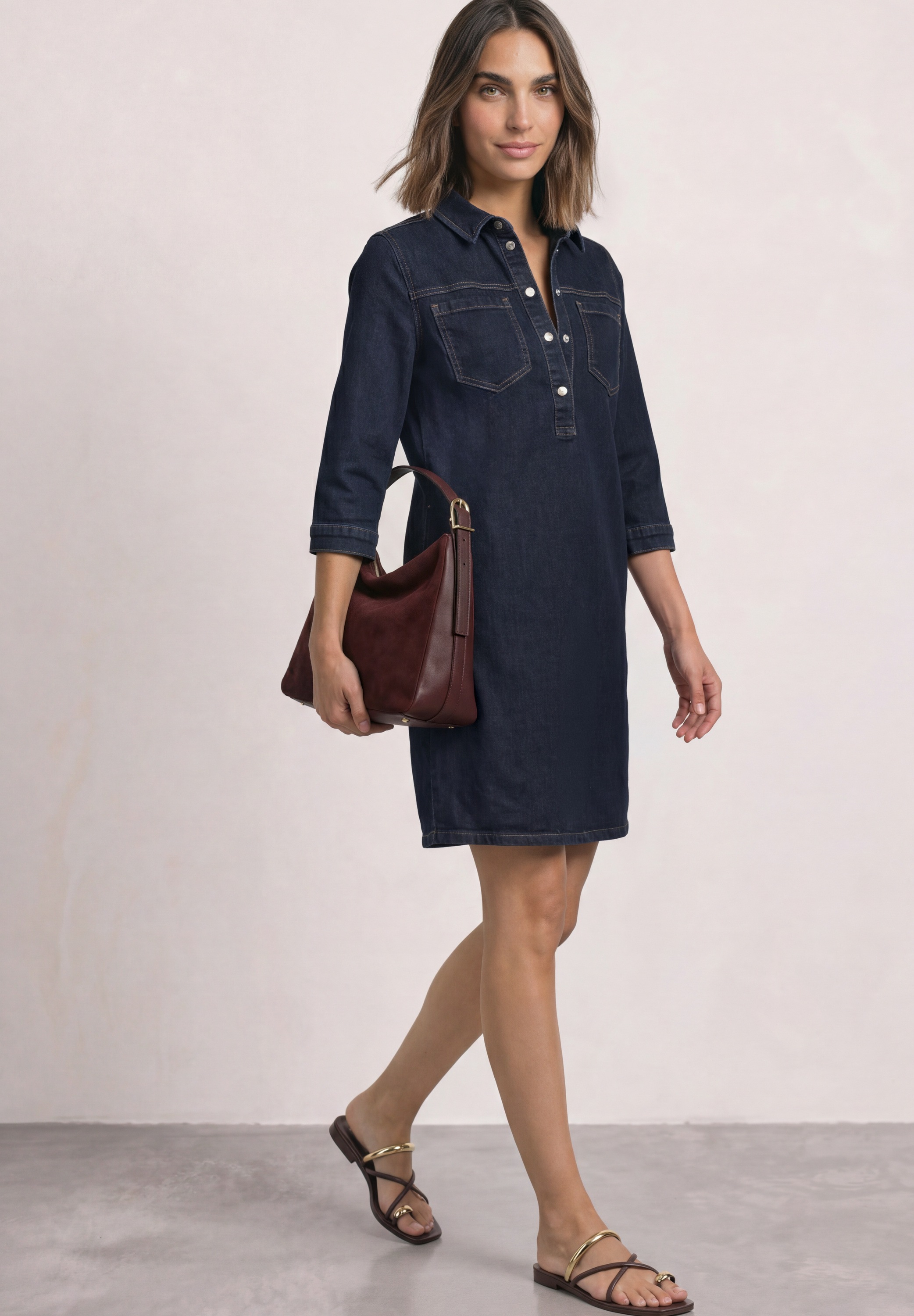 STREET ONE Robe en jean Poches poitrine Robe d'été en denim longue jusqu'aux genoux avec manches 3/4