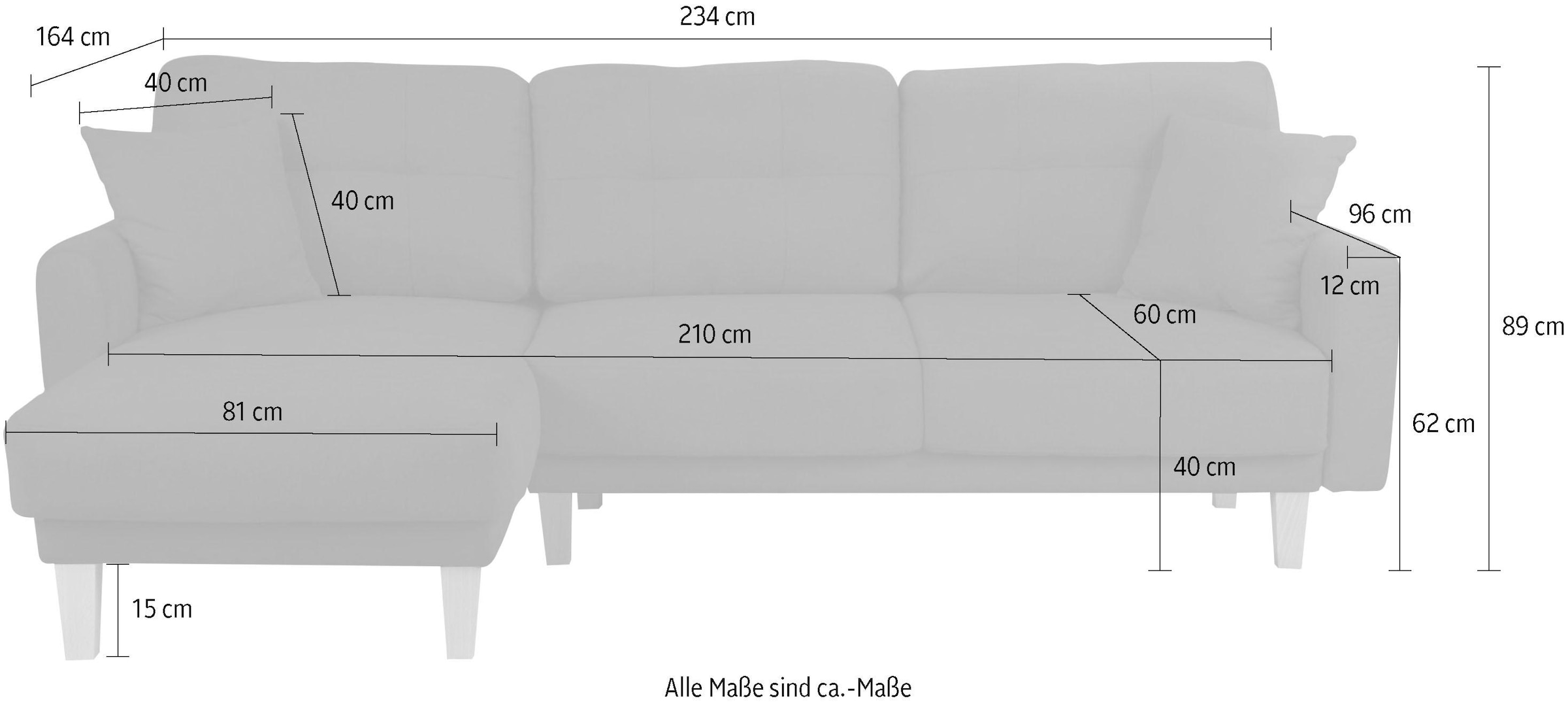 Home affaire Ecksofa »TRIPLO optionale Schlafsofa mit Bettkasten, Masse B/T/H: 234/164/89 cm«, L-Form wahlweise mit Bettfunktion - Liegefläche 132x210 cm