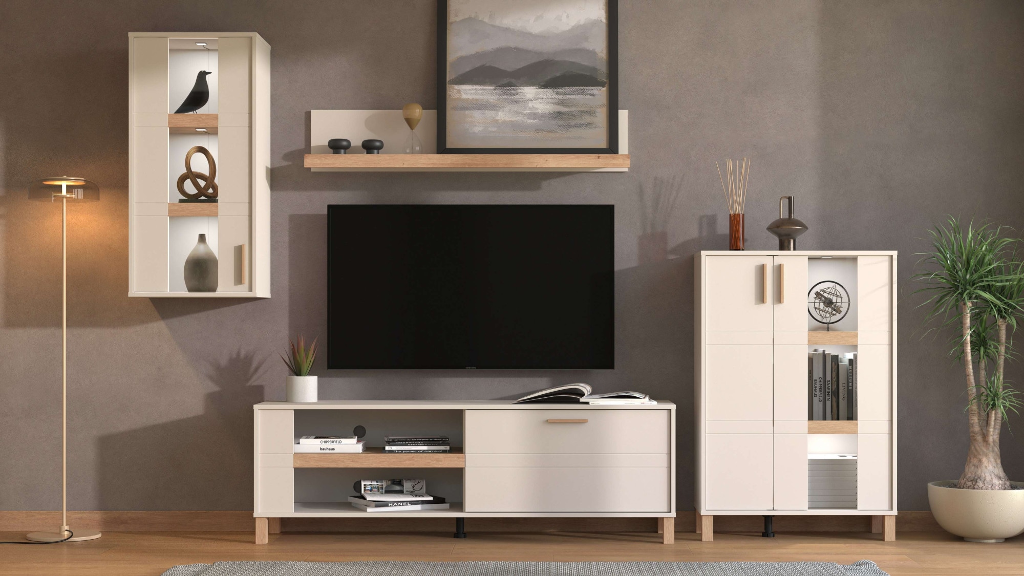 Home affaire Wohnwand »Sheffield, inkl. TV-Board, Highboard, Hängevitrine und Wandregal« Komplett-Set, 4 Stk. tlg.