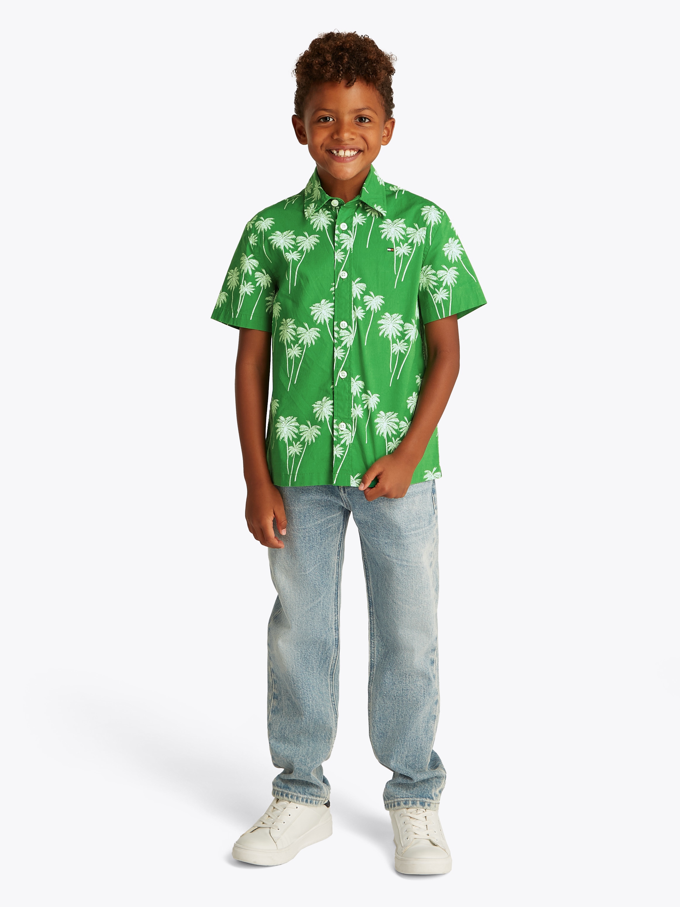 Tommy Hilfiger Kurzarmshirt »STRETCH POPLIN PRINTED SHIRT SS«, mit Palmenprint