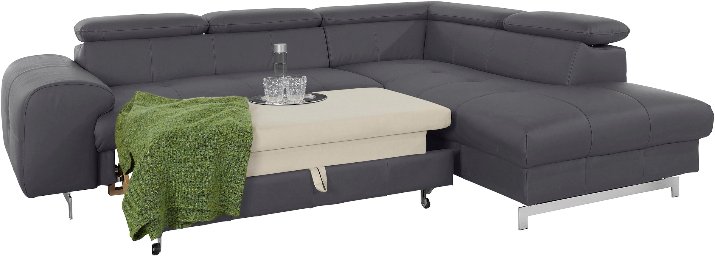 COTTA Ecksofa »Chef L-Form«, mit Kopfteilverstellung, edle Metallkufen, wahlweise mit Bettfunktion
