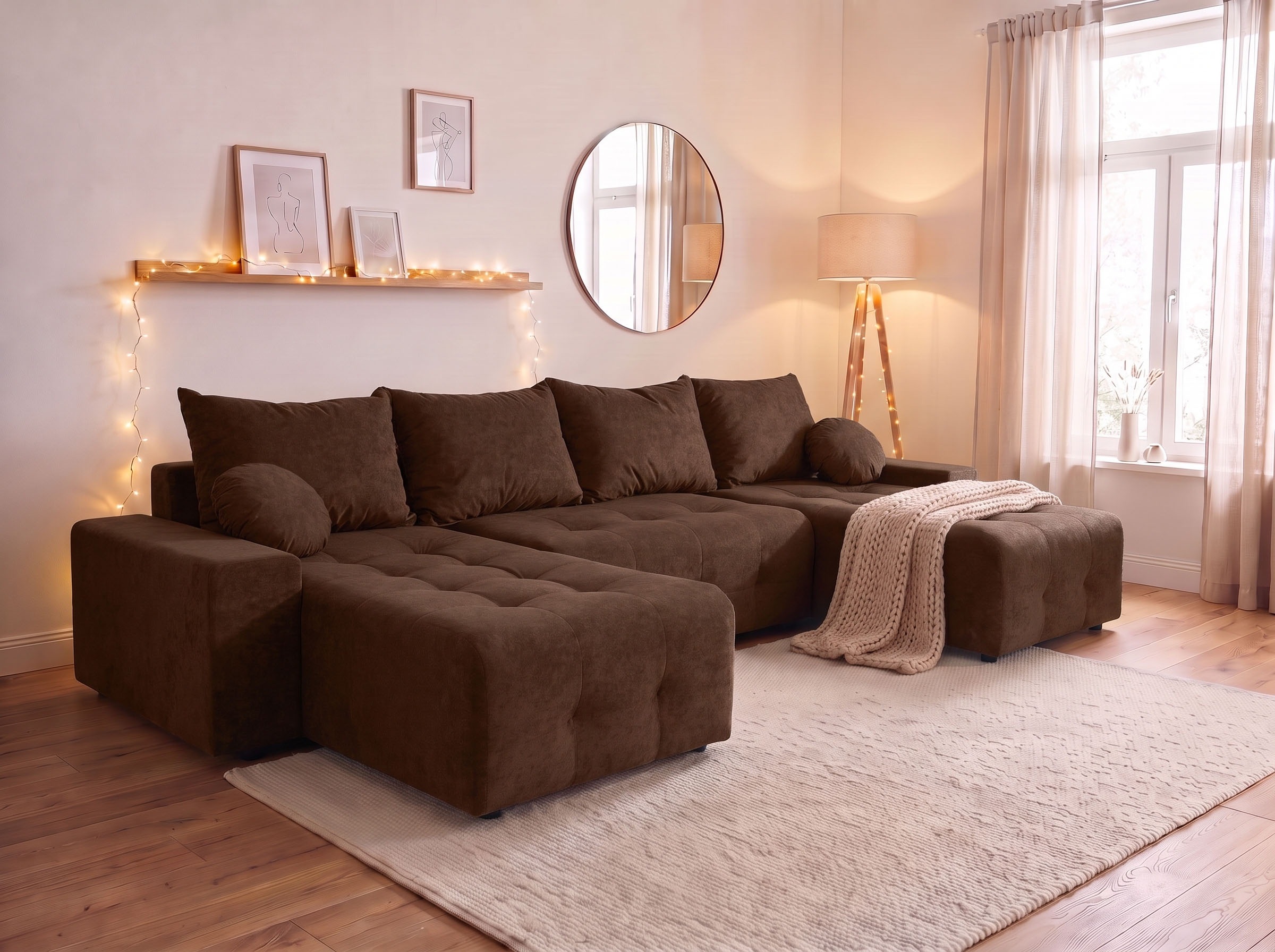Image of GOODproduct Wohnlandschaft "Jessy U-Form, B: 313 cm, in Cord & weiteren Bezügen" Schlaffunktion, Bettkasten, Tonnentaschenfederkern-Polsterung