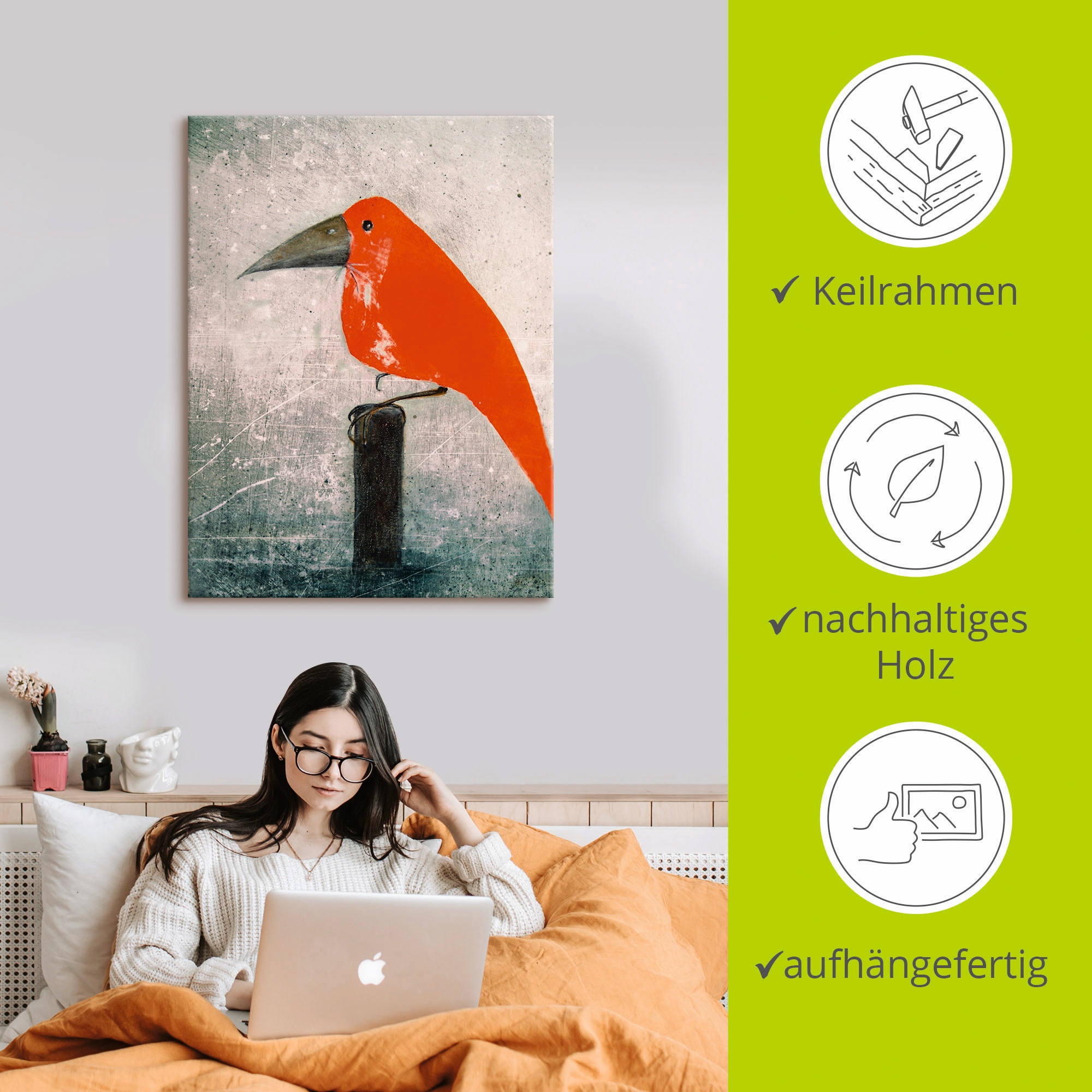 Artland Wandbild »Der Rote Vogel«, Vögel, (1 St.), als Leinwandbild, Poster in verschied. Grössen