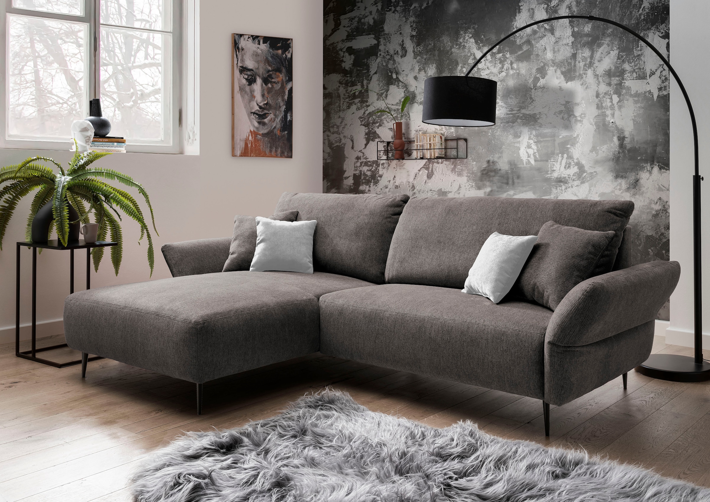 Image of Home affaire Ecksofa "Lazio modern und bequem, schmale Armlehnen, tolle Detailverarbeitung" inklusive Armlehnenverstellfunktion, 4x Zierkissen gratis