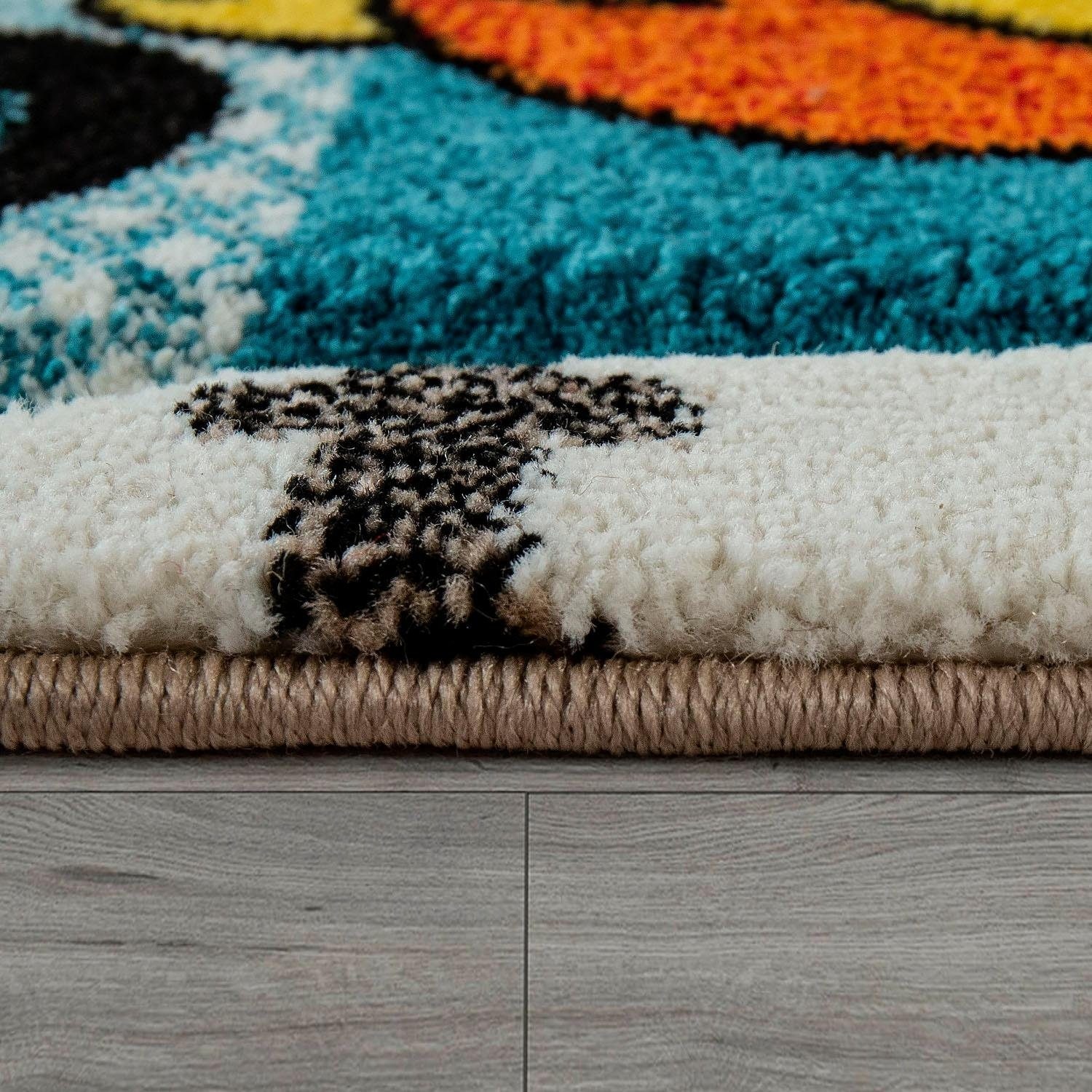 Paco Home Kinderteppich »Diamond 635«, rund, 18 mm Höhe, 3D-Design, Motiv verspielte Zootiere im Zug, Kinderzimmer