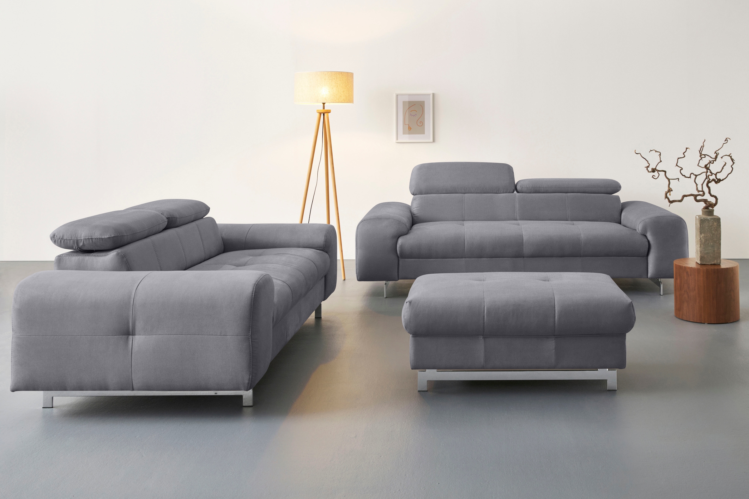 COTTA 3-Sitzer »Chef«, Big-Sofa mit Kopfteilverstellung, edle Metallkufen