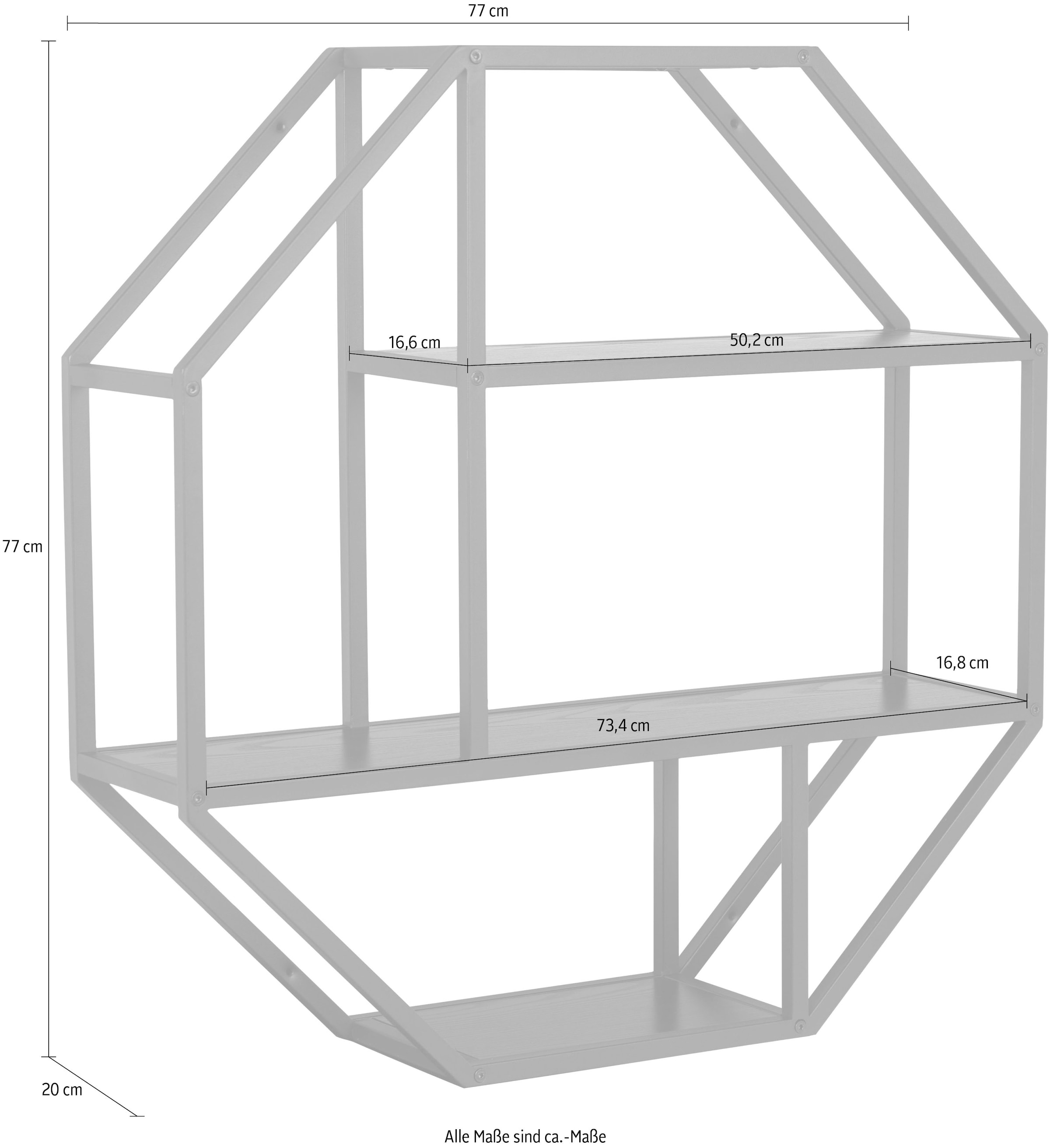 ACTONA GROUP Wandregal Metallgestell, 2 Einlegeböden, Achteckform und asymmetrischen Details