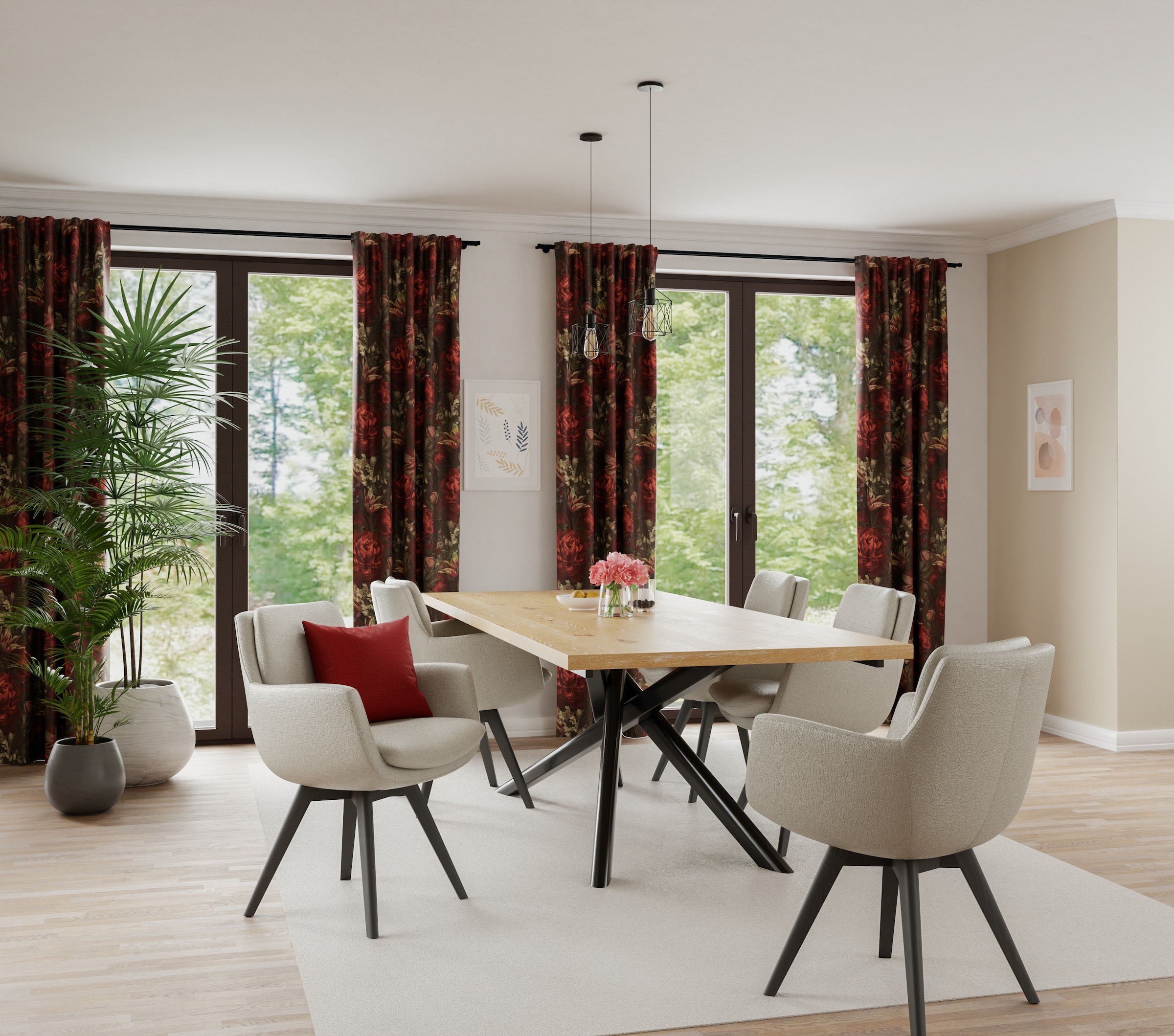 Image of HOMING Vorhang "Roja" verdeckte Schlaufen 1 Stk. tlg. blickdicht, rot, Blumen, floral, rose, Wohnzimmer, Schlafzimmer