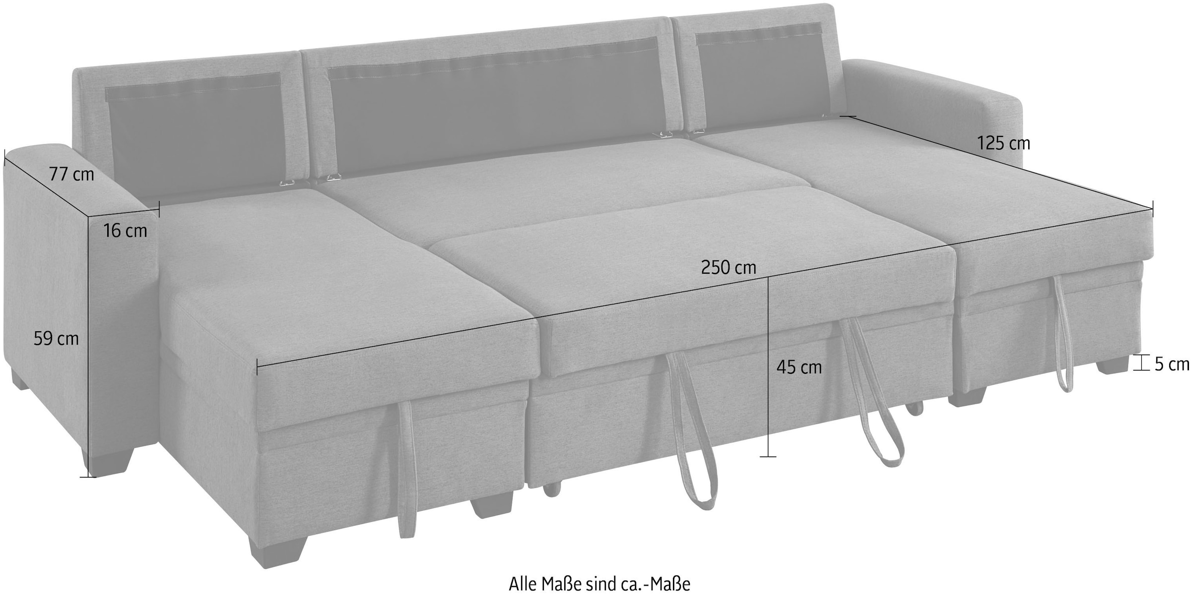 ATLANTIC home collection Wohnlandschaft »Gerrit U-Form«, inkl. 2 Bettkästen und Bettfunktion, Recamiere rechts/links montierbar