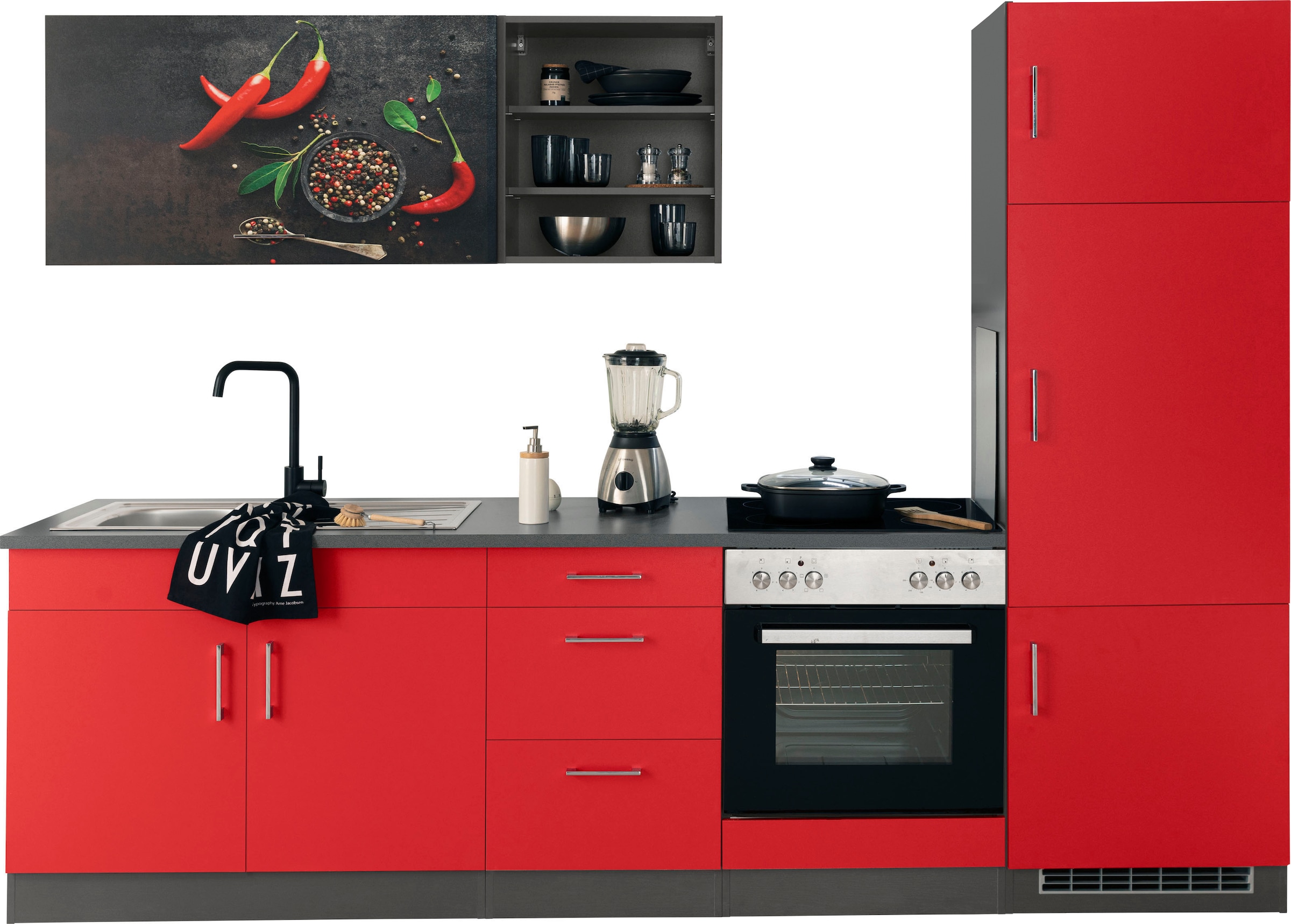 KOCHSTATION Kitchenette »KS-Paris – Küchen mit einzigartigen Fotomotiven auf den Fronten« Largeur 270 cm, au choix avec appareils électriques, avec imprimé motif