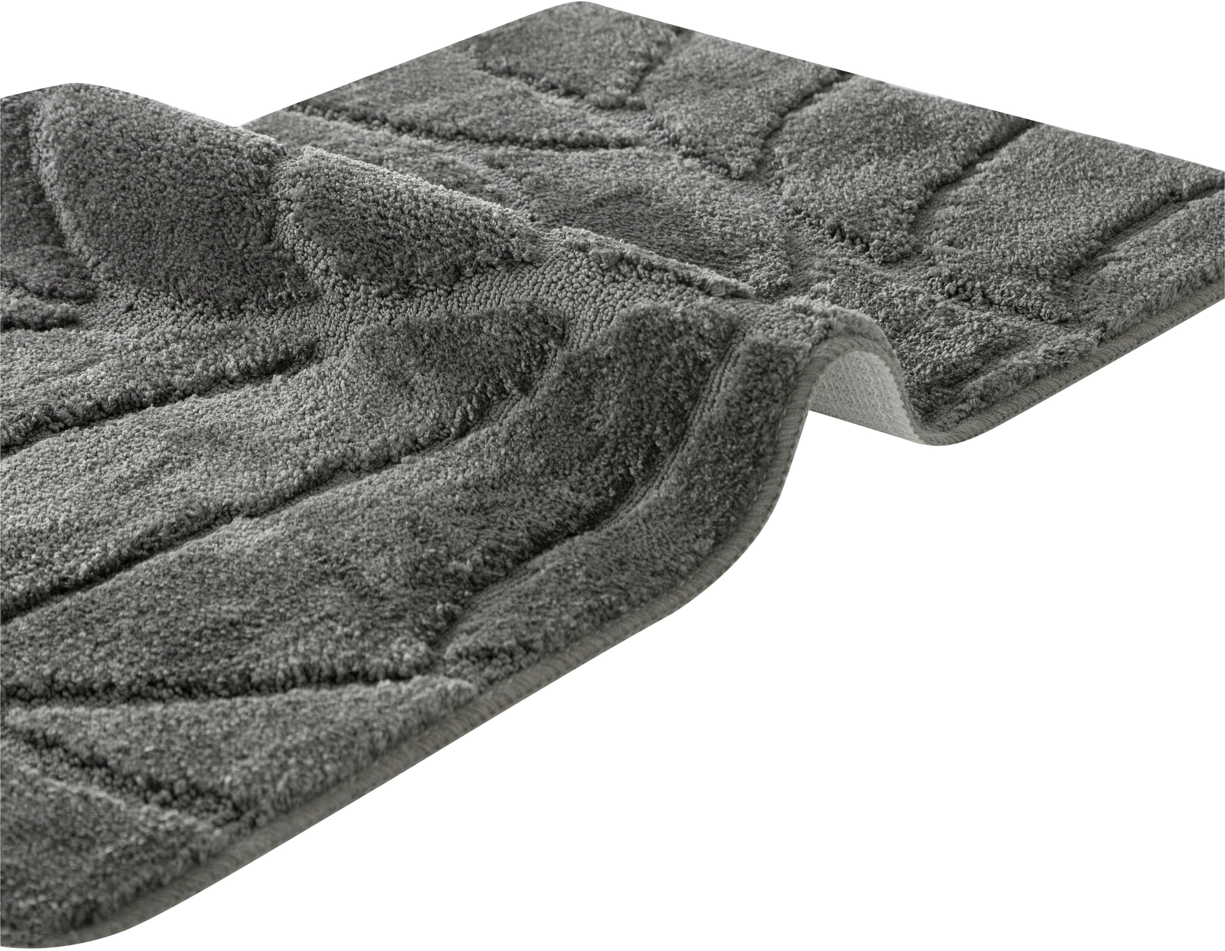 my home Badematte »Epense, Badvorleger, Badezimmer Teppich, Duschvorleger«, rutschhemmend beschichtet, fussbodenheizungsgeeignet-schnell trocknend, Badteppich, Uni Farben, Blätter, Blattstruktur, Hoch-Tief Effekt
