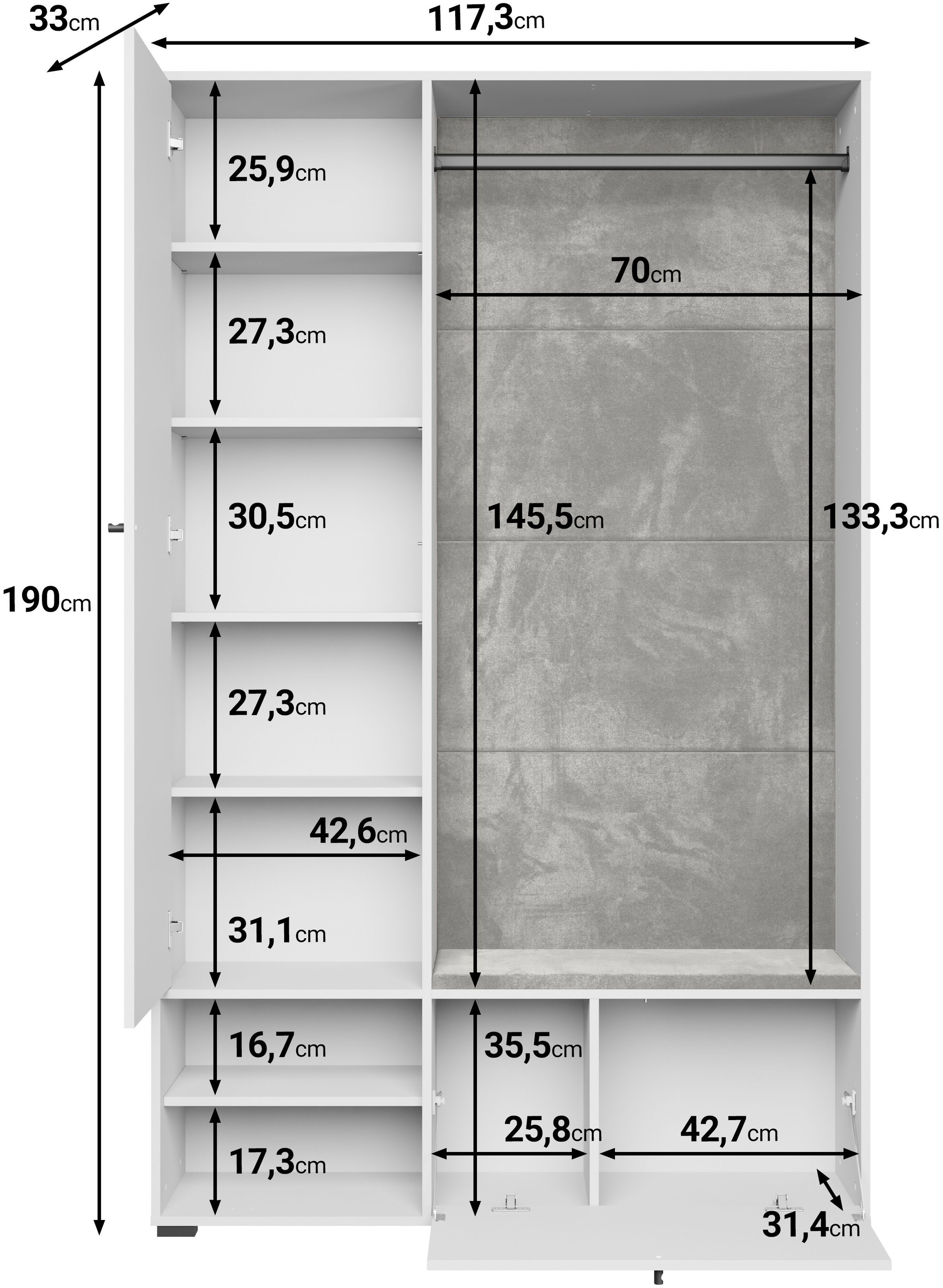 Home affaire Ensemble de vestiaires »Garderobe mit Spiegel, Sitzbank und Kleiderstange« 1 cuis tlg.