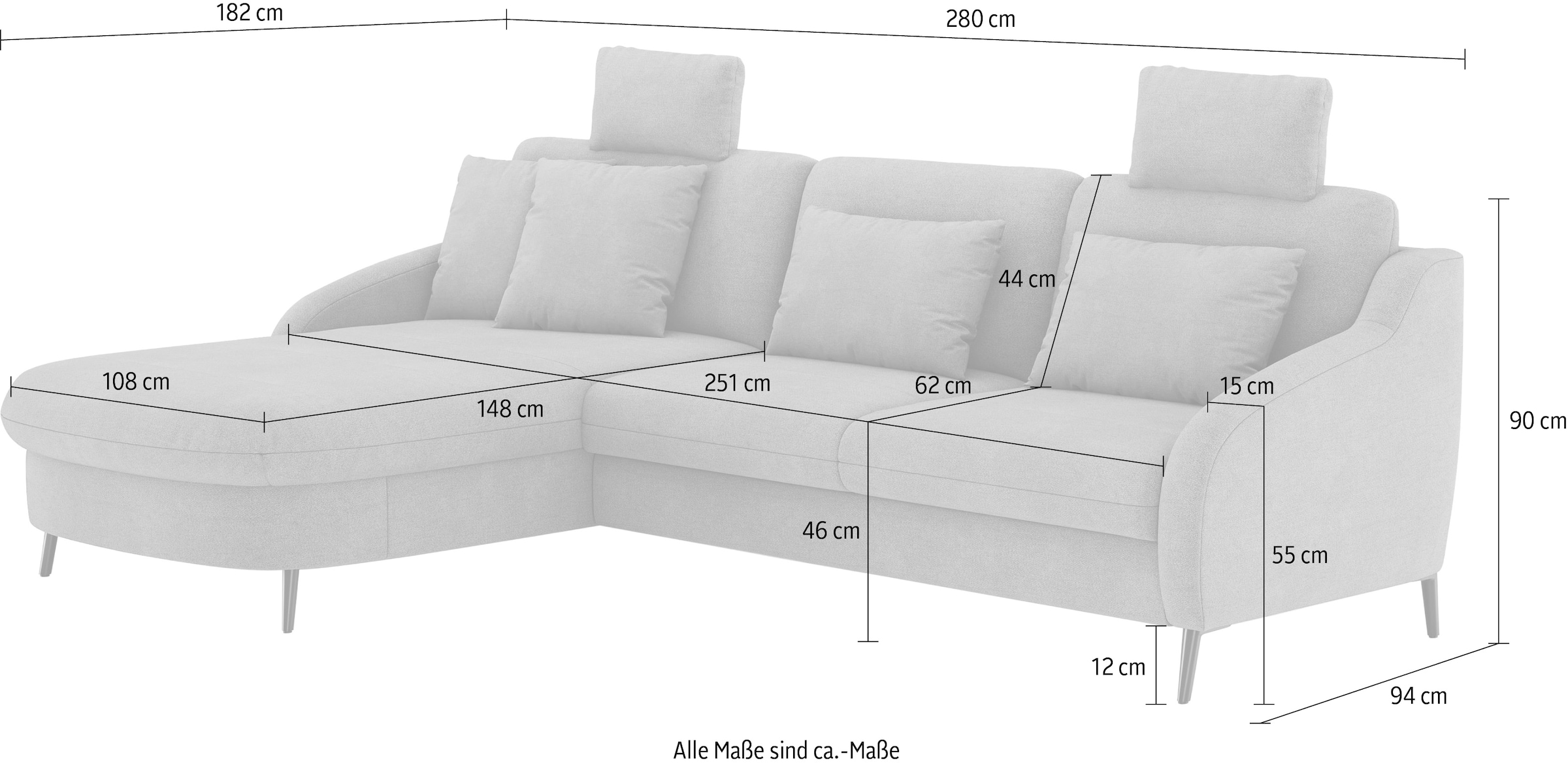 sit&more Ecksofa »Soul L-Form« wahlweise mit Bettfunktion und Bettkasten oder Schubkasten